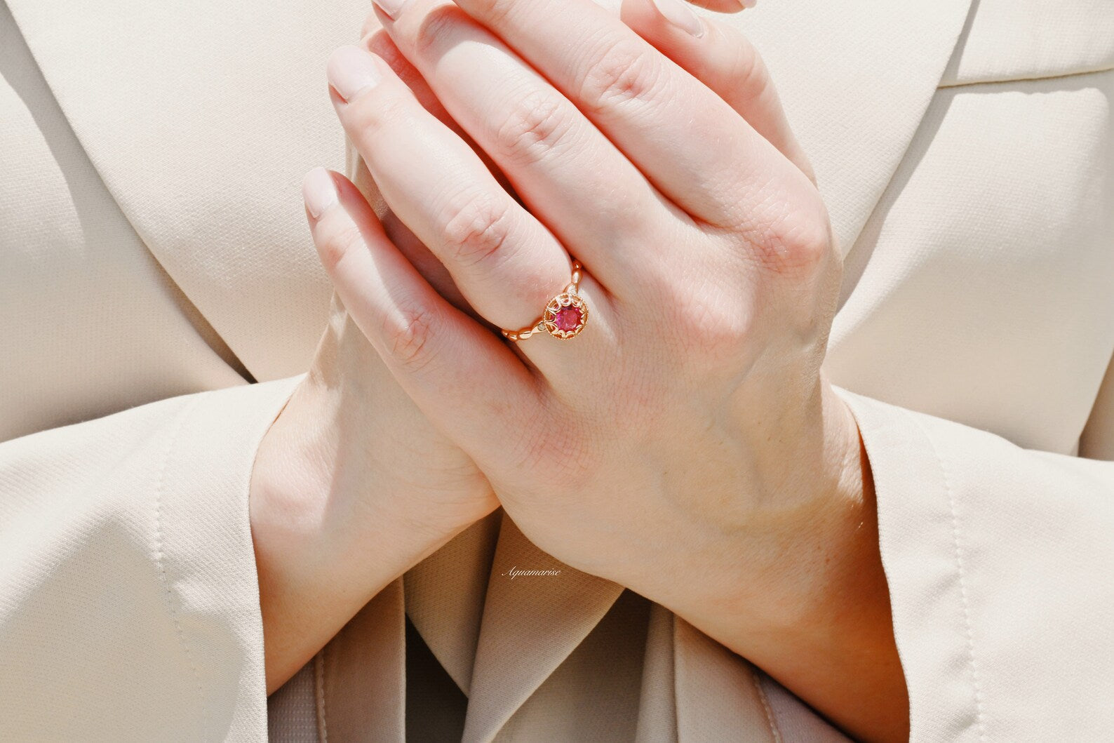 Vintage Ruby Ring 14K Rose Gold Vermeil - Elegant Handmade Jewelry for Women, Perfect Gift for Anniversary, Valentine's Day & Special Occasions