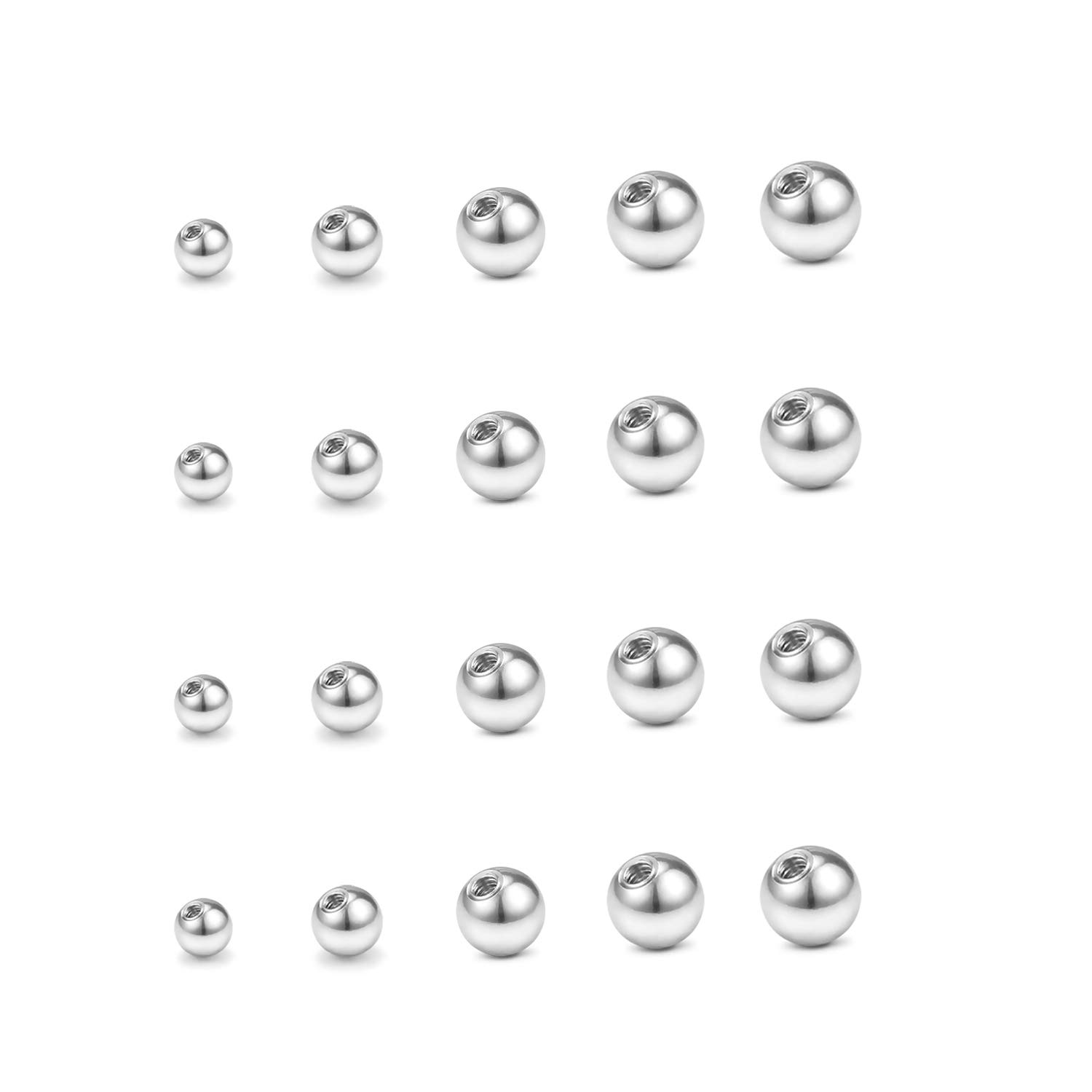 QWALIT 16G & 14G Stainless Steel Replacement Balls for Lip Studs, Labret Earrings, Septum Rings - Externally Threaded 3mm to 8mm Piercing Jewelry - Perfect for Body Jewelry Replacement and Customization