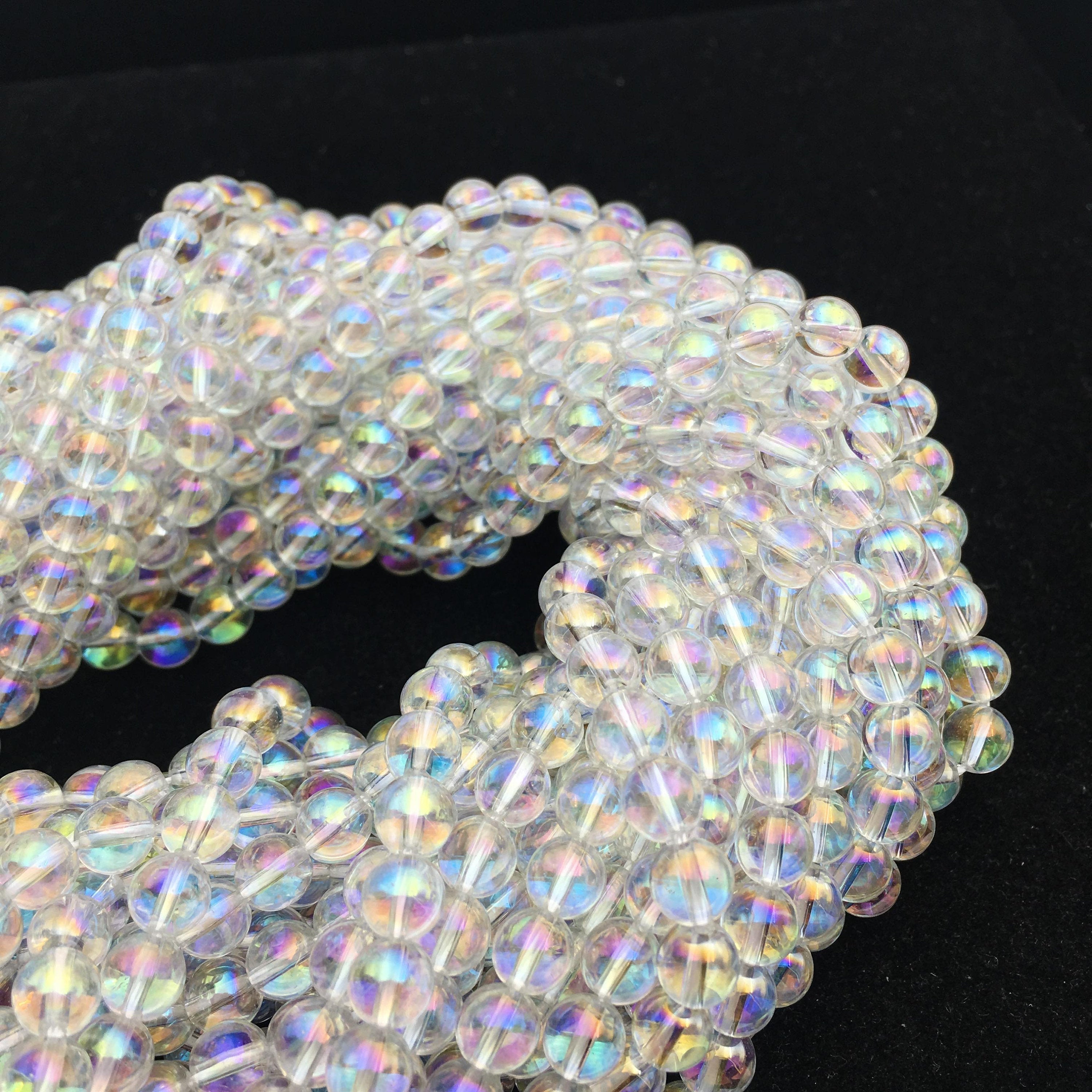 Clear Quartz AB Coated Smooth Round Beads - 4mm 6mm 8mm 10mm 12mm 15.5 Inch Strand - DIY Jewelry Making, Healing Crystal Crafts, Beading Projects & Spiritual Decor