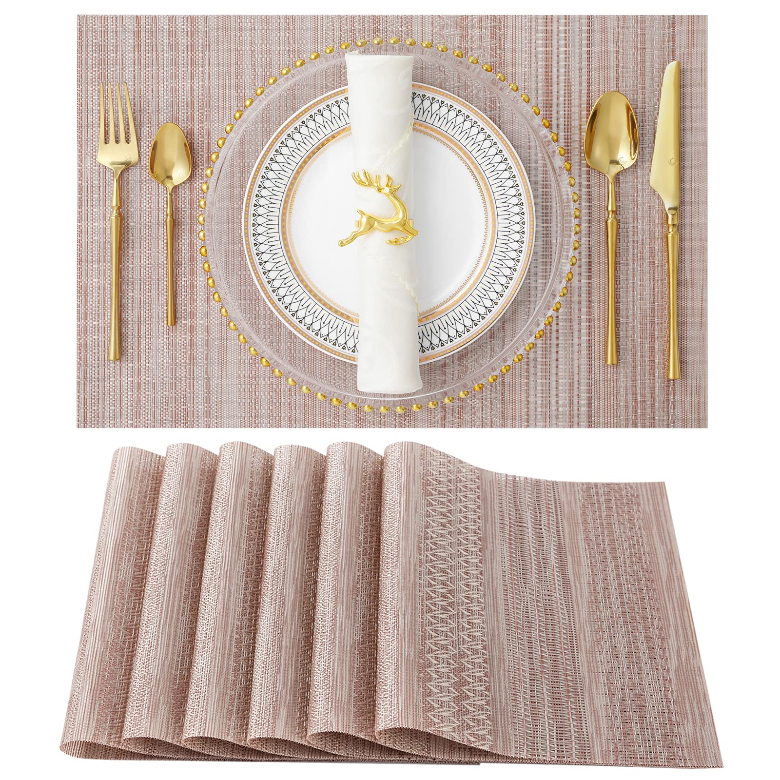 Premium SENDAY Placemats Set of 6 - Heat & Stain Resistant PVC Table Mats for Kitchen Dining - Non-Slip Washable Durable Vinyl Placemats for Everyday Use, Dinner Parties & Holiday Gatherings