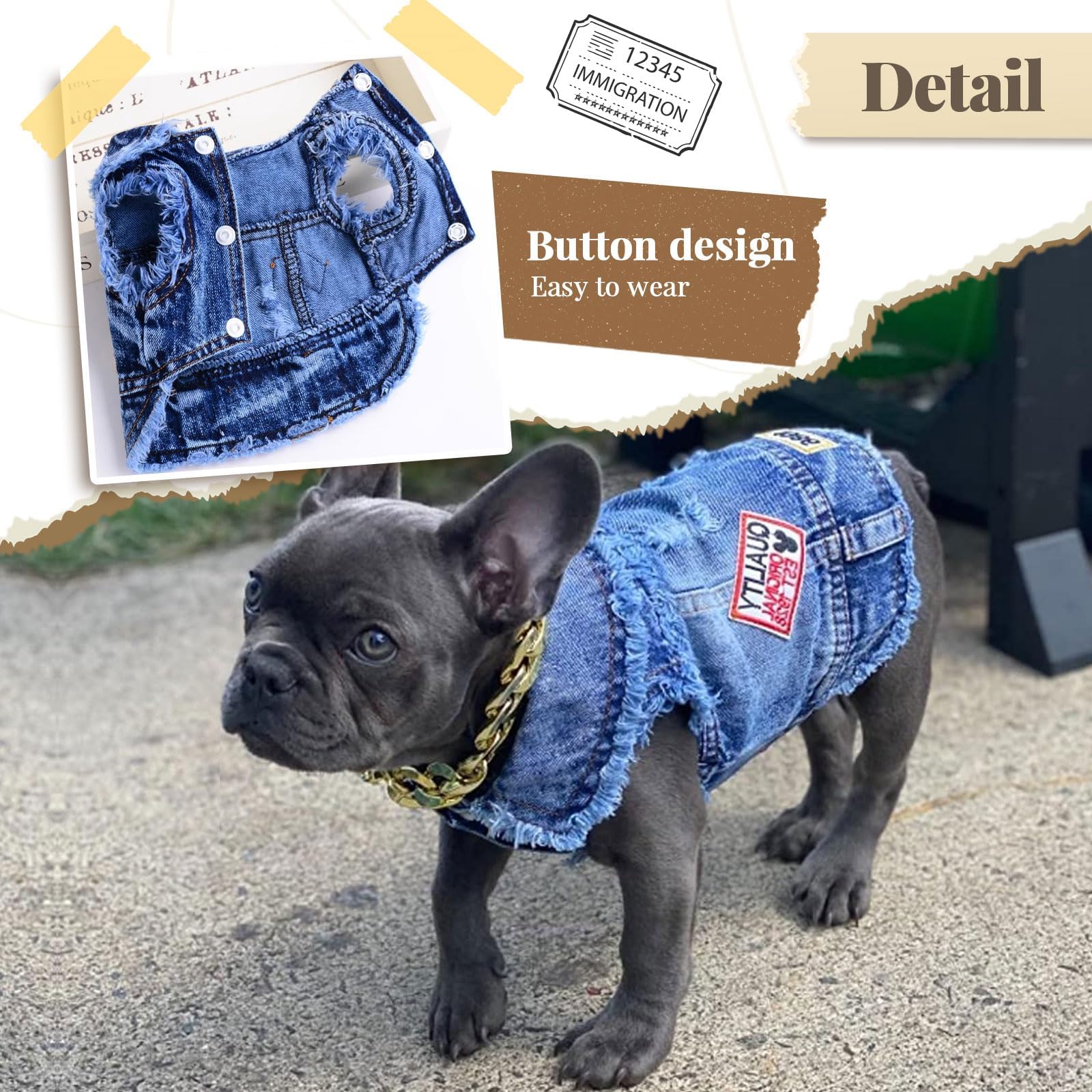 Stylish Blue Denim Dog Jacket - Small Pet Outfits for Small & Medium Dogs & Cats - Puppy Shirts, Pet Vest & Doggy Costume for Shih Tzu, Chihuahua, Yorkie & Teacup Breeds - Perfect for Outdoor Walks & Photo Shoots