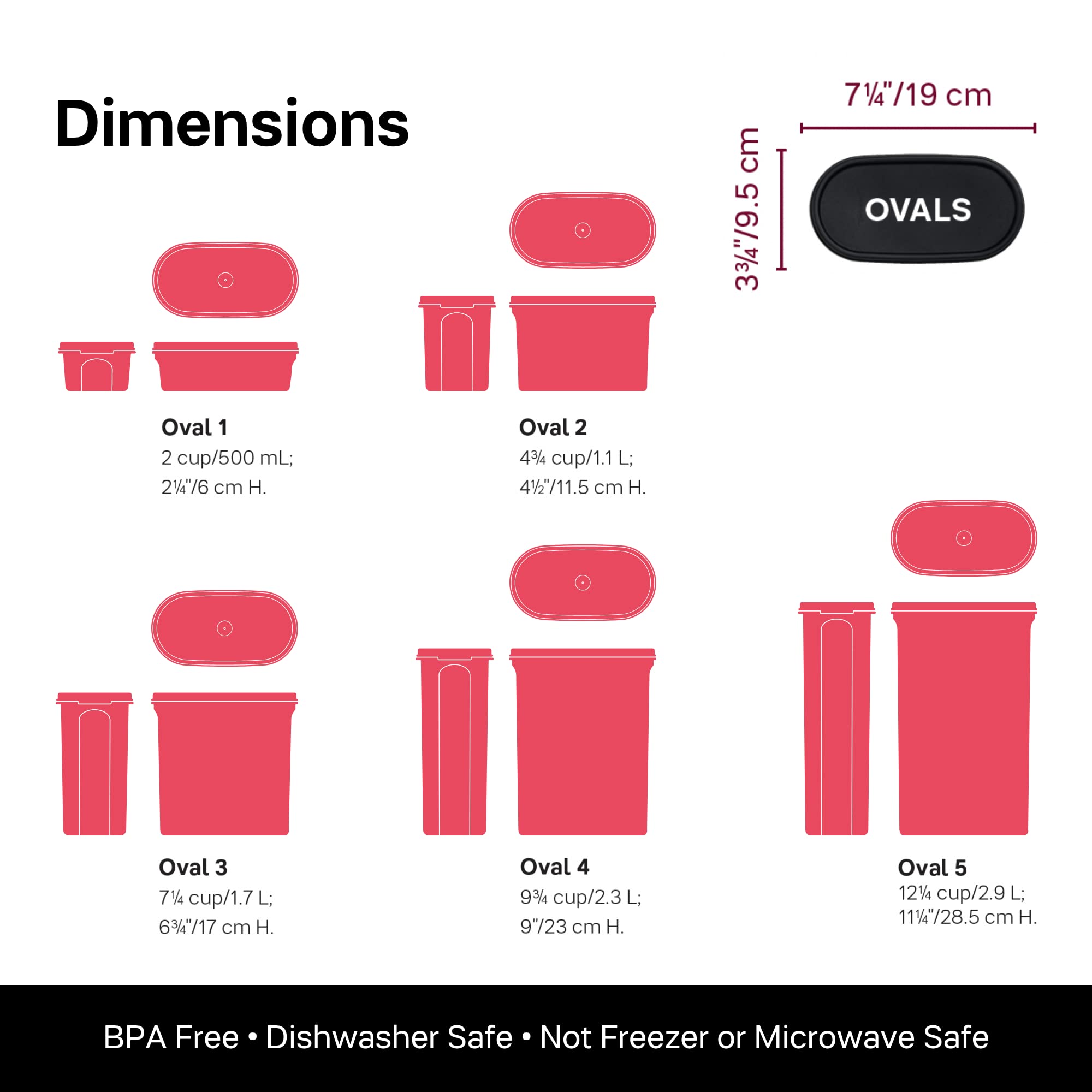 Tupperware Modular Mates Oval 5-Piece Food Storage Container Set with Lids (2 Cup, 4.75 Cup, 7.25 Cup, 9.75 Cup & 12.25 Cup) - Airtight, BPA Free, Dishwasher Safe Kitchen Organizers for Flour, Sugar, Cereal, Pasta & Dry Food Pantry Storage