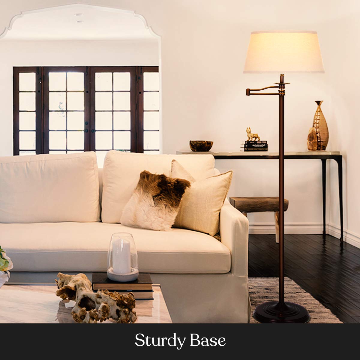 Brightech Caden LED Floor Lamp - Adjustable Swing Arm Standing Light for Living Room, Office & Bedroom - Industrial Bronze Finish - Perfect for Reading, Working & Ambient Lighting