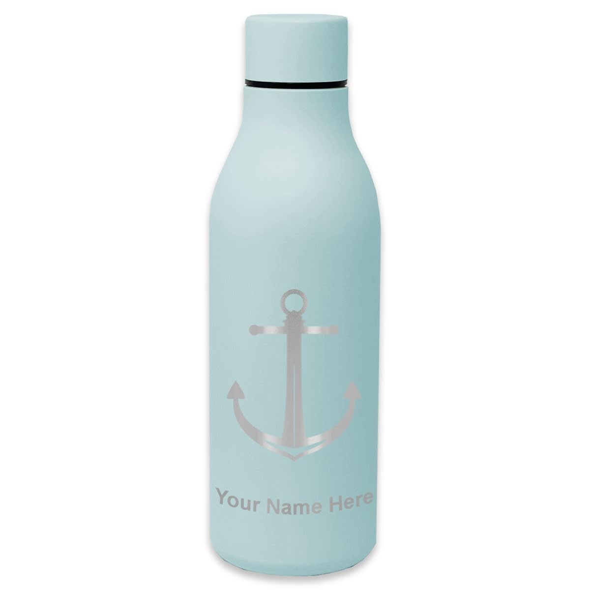 LaserGram Double Wall Insulated Stainless Steel Water Bottle with Boat Anchor Design - Personalized Engraving Gift for Outdoor, Gym & Travel - Keeps Drinks Cold 24Hrs/Hot 12Hrs - BPA Free Leak Proof Bottle