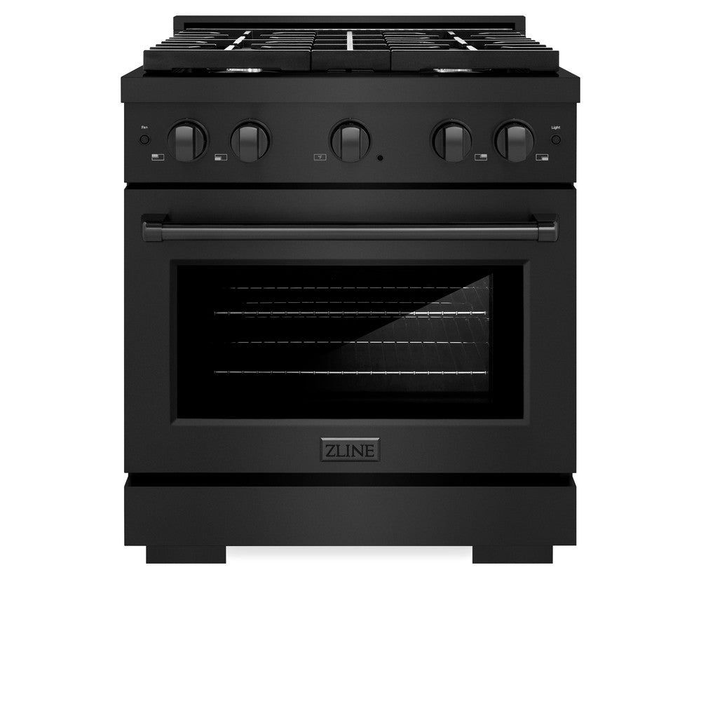 ZLINE 30 Inch 4.2 Cu. Ft. Black Stainless Steel Gas Range - 4 Burner Cooktop & Convection Oven (SGRB 30) | Professional Kitchen Appliance for Home Chefs & Cooking Enthusiasts