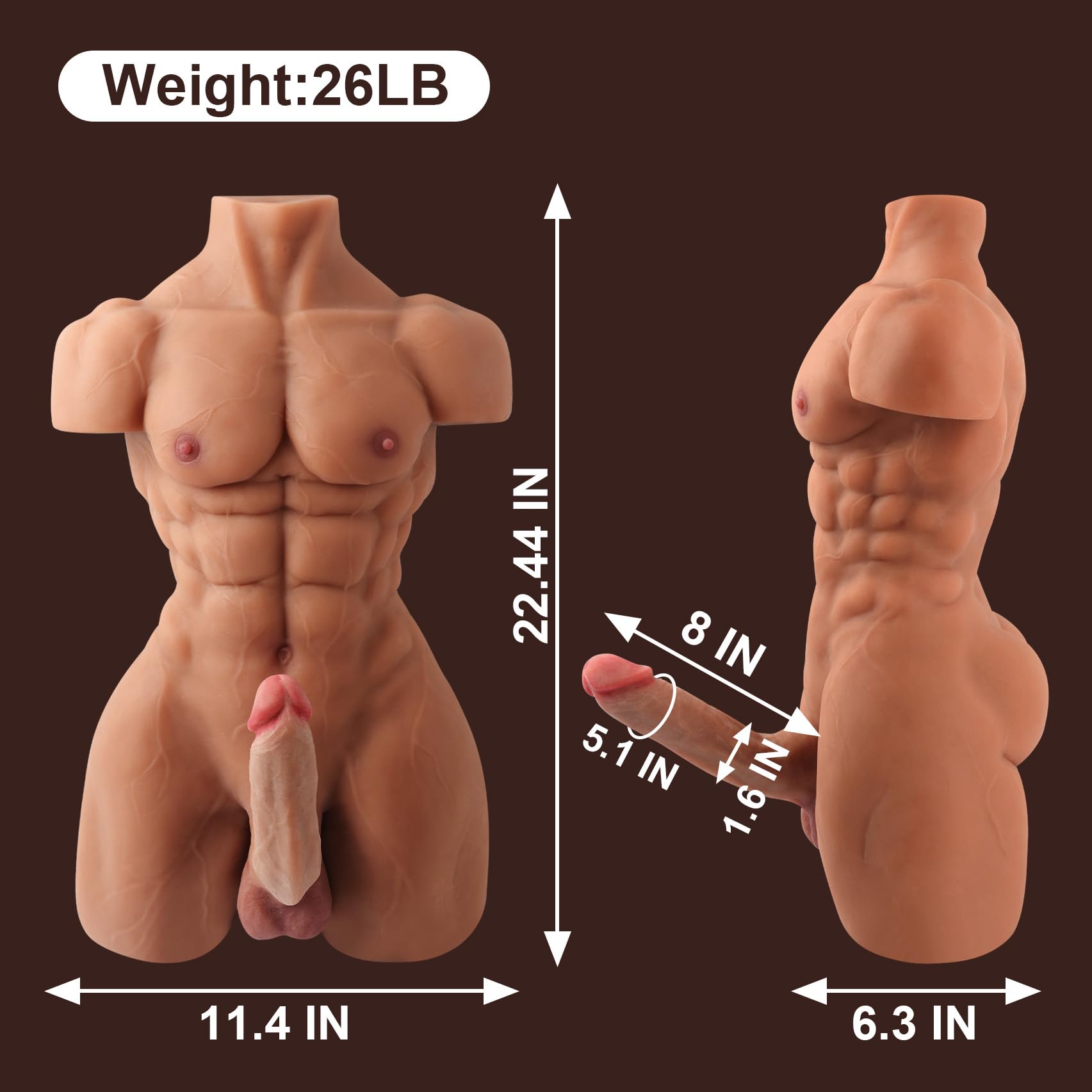 **AUSLOVE Realistic 26LB Male Sex Doll for Women – 8in Flexible Huge Dildo, 3D Muscular Torso with Tight Anal for Men & Gay Couples – Big Penis Sex Toy for Female Masturbation – Perfect for Solo Play & Couples Fantasy**