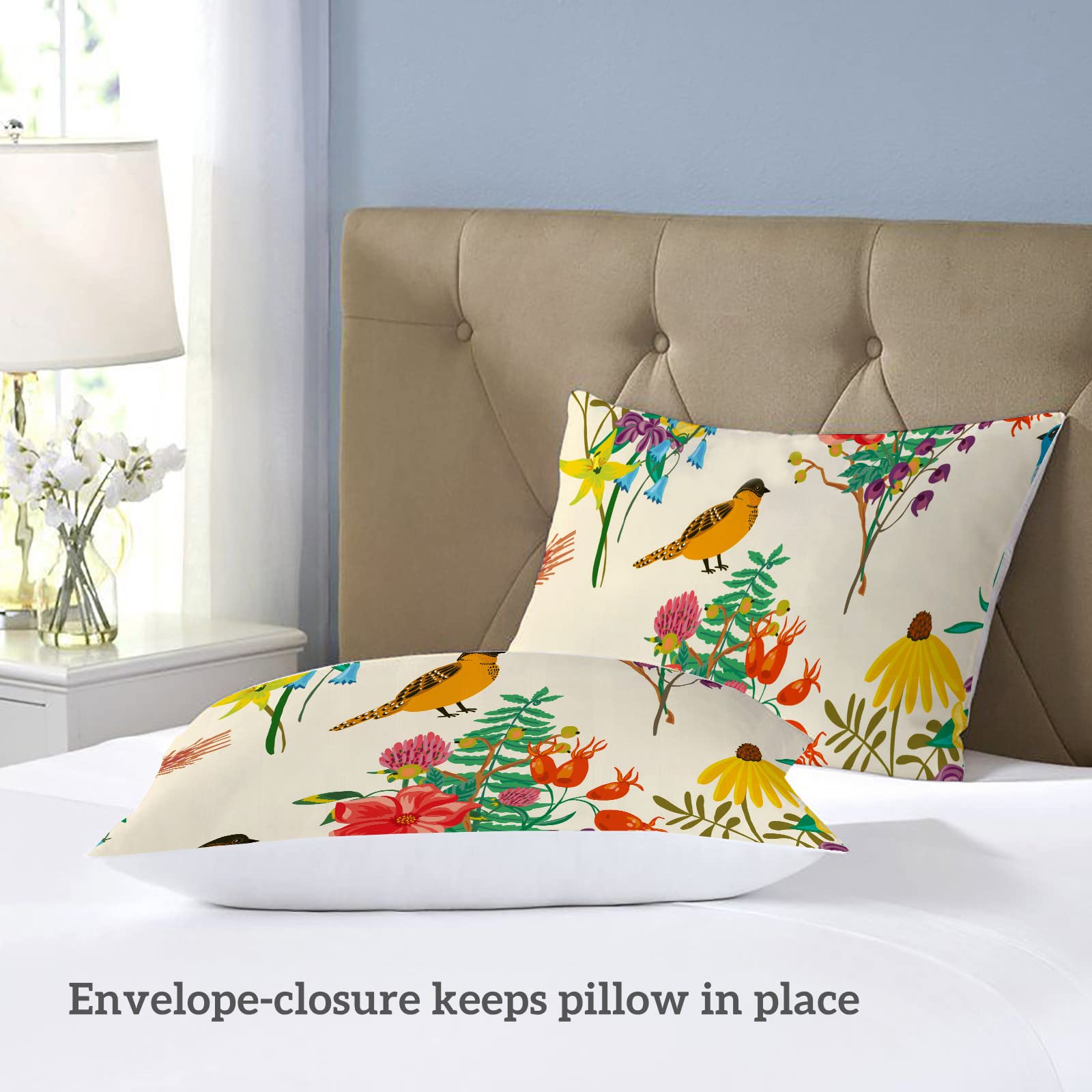 Floral Queen Bed Sheets Set - Cream Botanical Branches & Birds Pattern, 4-Piece Deep Pocket Sheets with 2 Pillowcases, Ultra Soft Cotton for Cozy Bedroom Decor | Perfect for Master Bedroom, Guest Room & Dorm