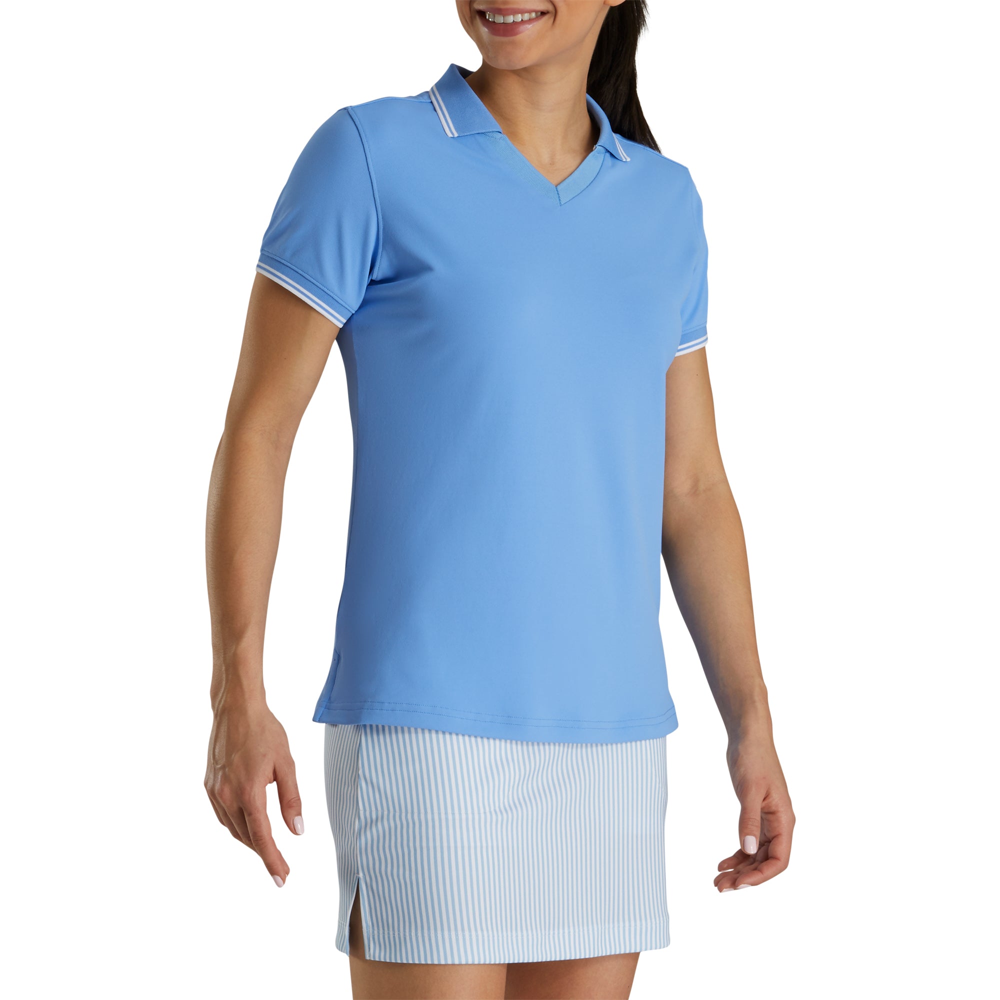 FootJoy Southern Living Open Collar Light Blue Women's Golf Polo Shirt - Moisture-Wicking & UV Protection for Comfortable Play on Sunny Days
