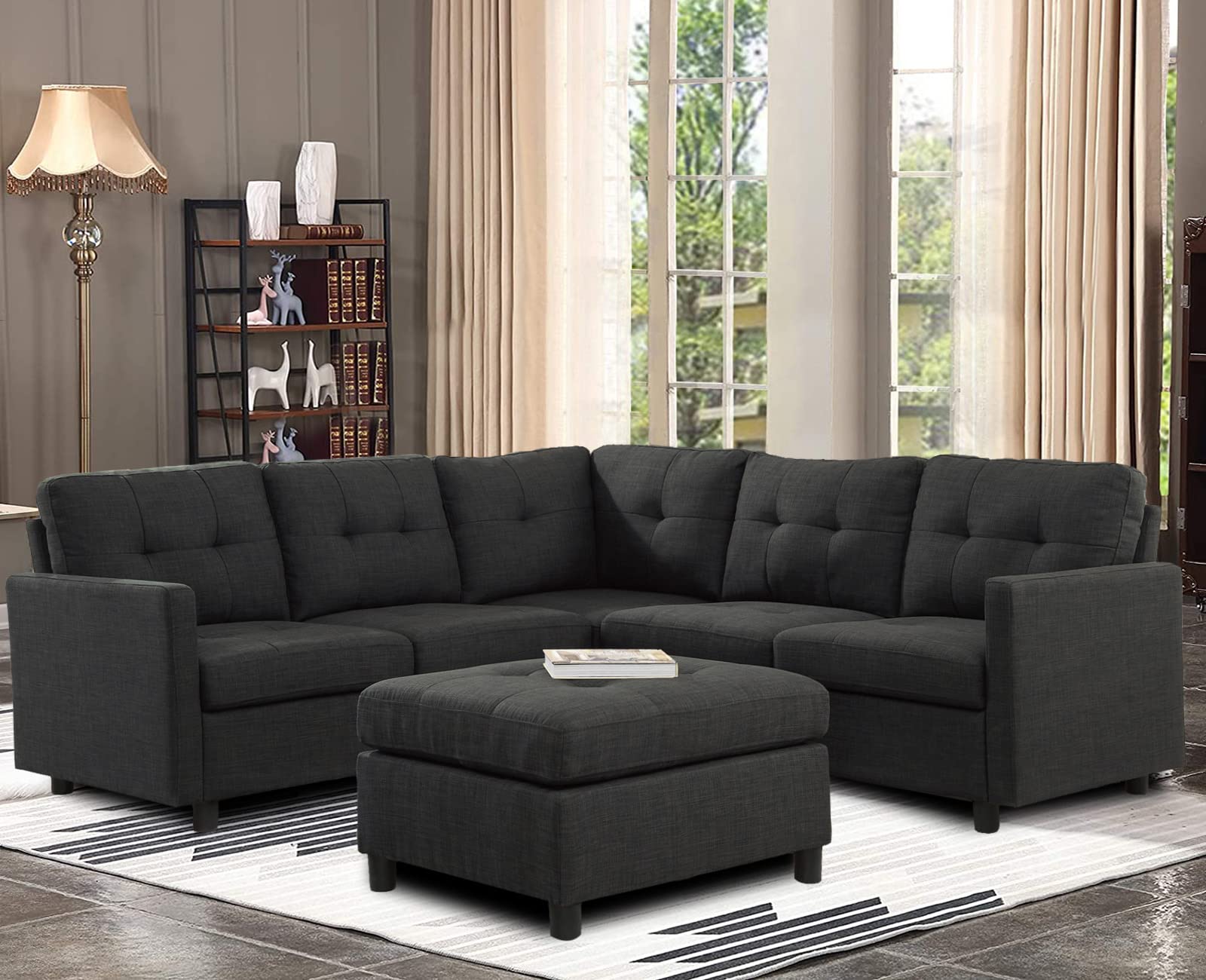 **Asunflower Modular L-Shaped Sectional Sofa with Ottoman - 5-Seater Corner Fabric Couch, Modern Convertible Living Room Sofa for Apartment, Home Office - Perfect for Small Spaces & Family Gatherings**