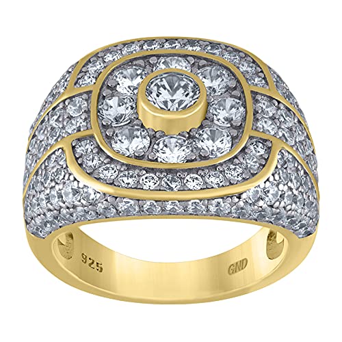 925 Sterling Silver Men's Cubic Zirconia Square Cluster Ring - Yellow Tone Simulated Diamond Band Jewelry Gift for Him (Sizes 7-12) - Perfect for Weddings, Anniversaries & Special Occasions