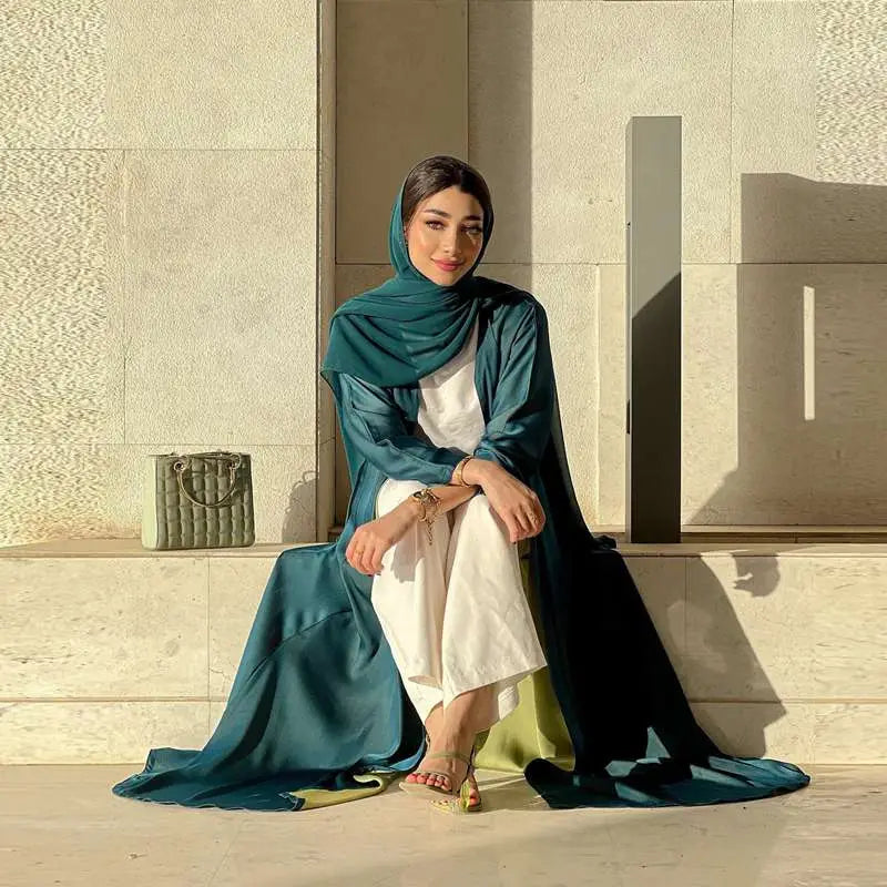 Elegant Chiffon Hijab Scarf & Open Abaya Dress Set for Muslim Women - Modest Fashion, Prayer & Special Occasion Wear
