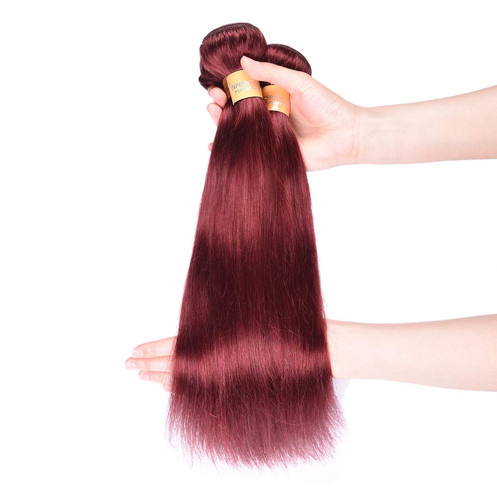 WOME Light Wine Red Hair Extensions - 3 Bundles Peruvian Virgin Human Hair #33 Silky Straight Wefts (12