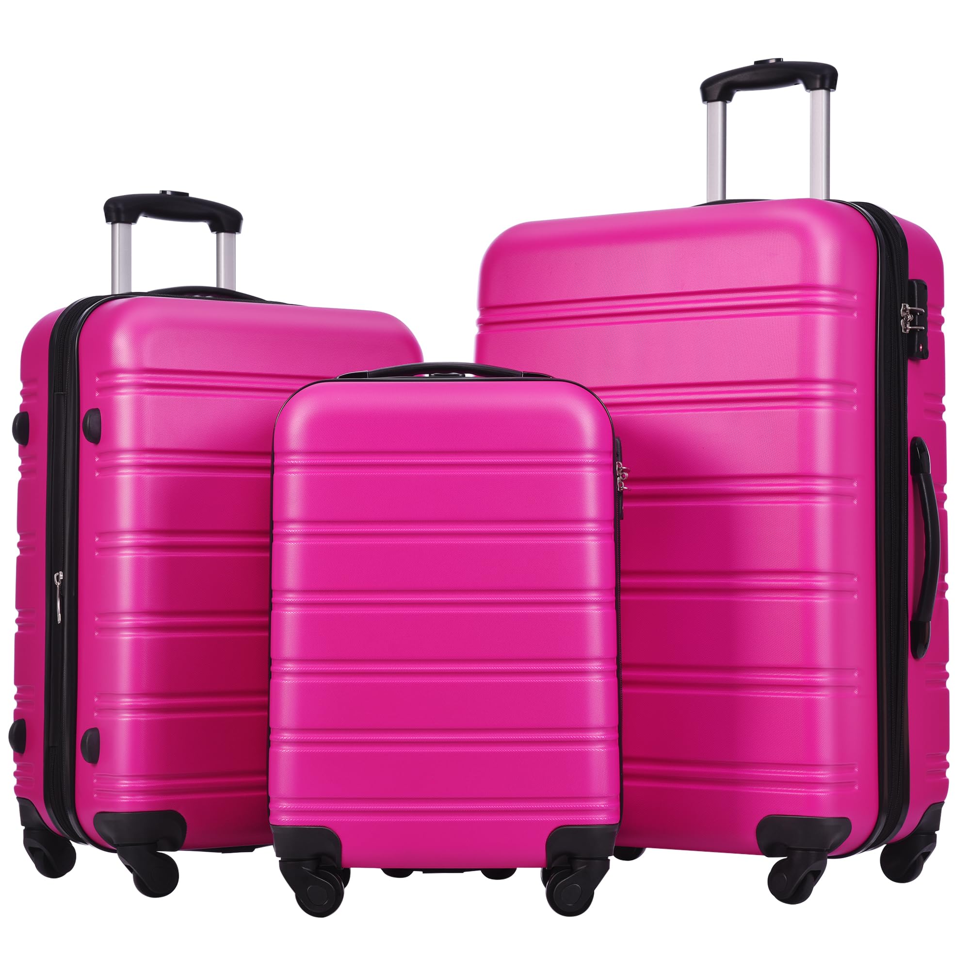 Merax 3-Piece Luggage Set - Airline Approved Carry-On Suitcases with Expandable Hard Shell & Spinner Wheels (Pink) - Perfect for Travel, Business Trips & Vacations