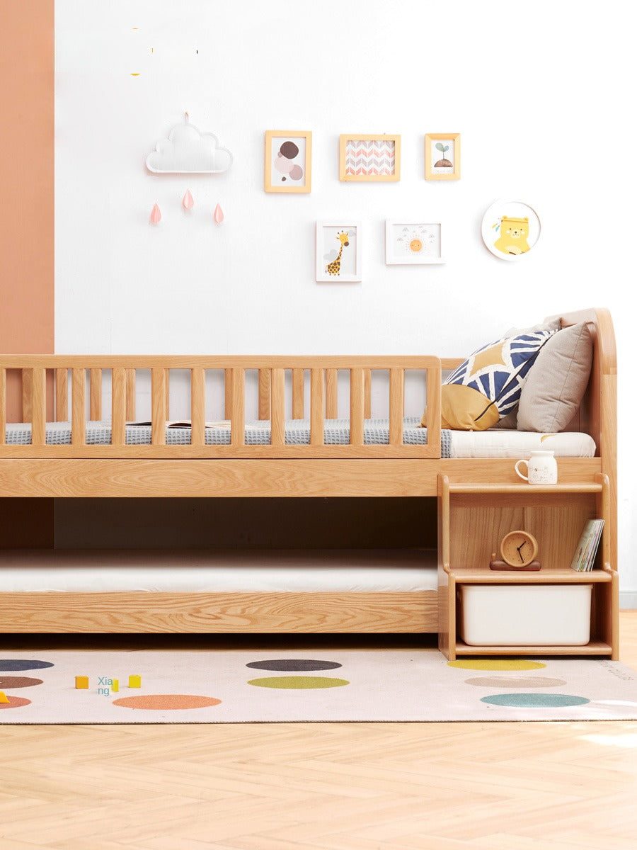 Solid Oak Wood Multi-Function Storage Bed with Wide Underbed Drawers - Perfect for Bedroom Organization & Small Space Living