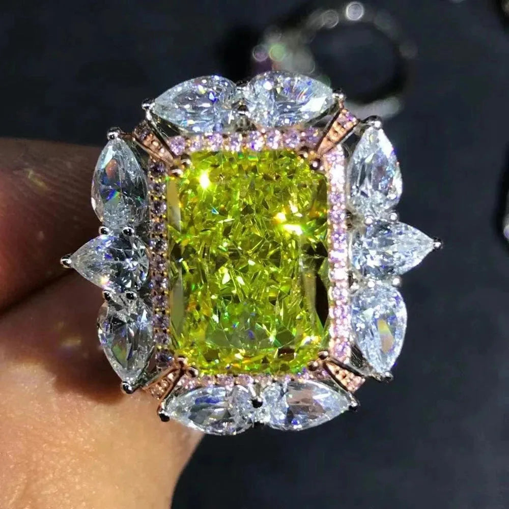 WUIHA 100% 925 Sterling Silver 6CT VVS Green Created Moissanite Engagement Ring for Women - 3EX Cut Customizable Wedding Band, Fine Jewelry Gift for Brides, Anniversaries & Special Occasions