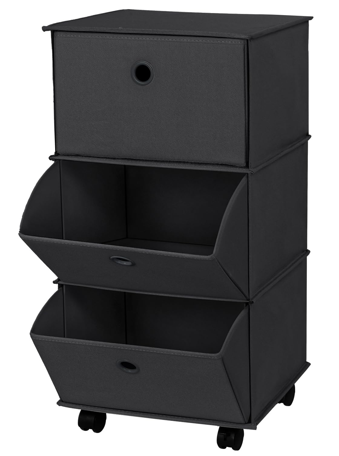 JOMOLA 3-Tier Storage Organizer - Foldable Rolling Fabric Dresser Closet for Clothes, Black - Lightweight Wardrobe Organizer for Bedroom, Living Room & Nursery - Perfect for Small Spaces, Dorm Rooms & Apartment Storage