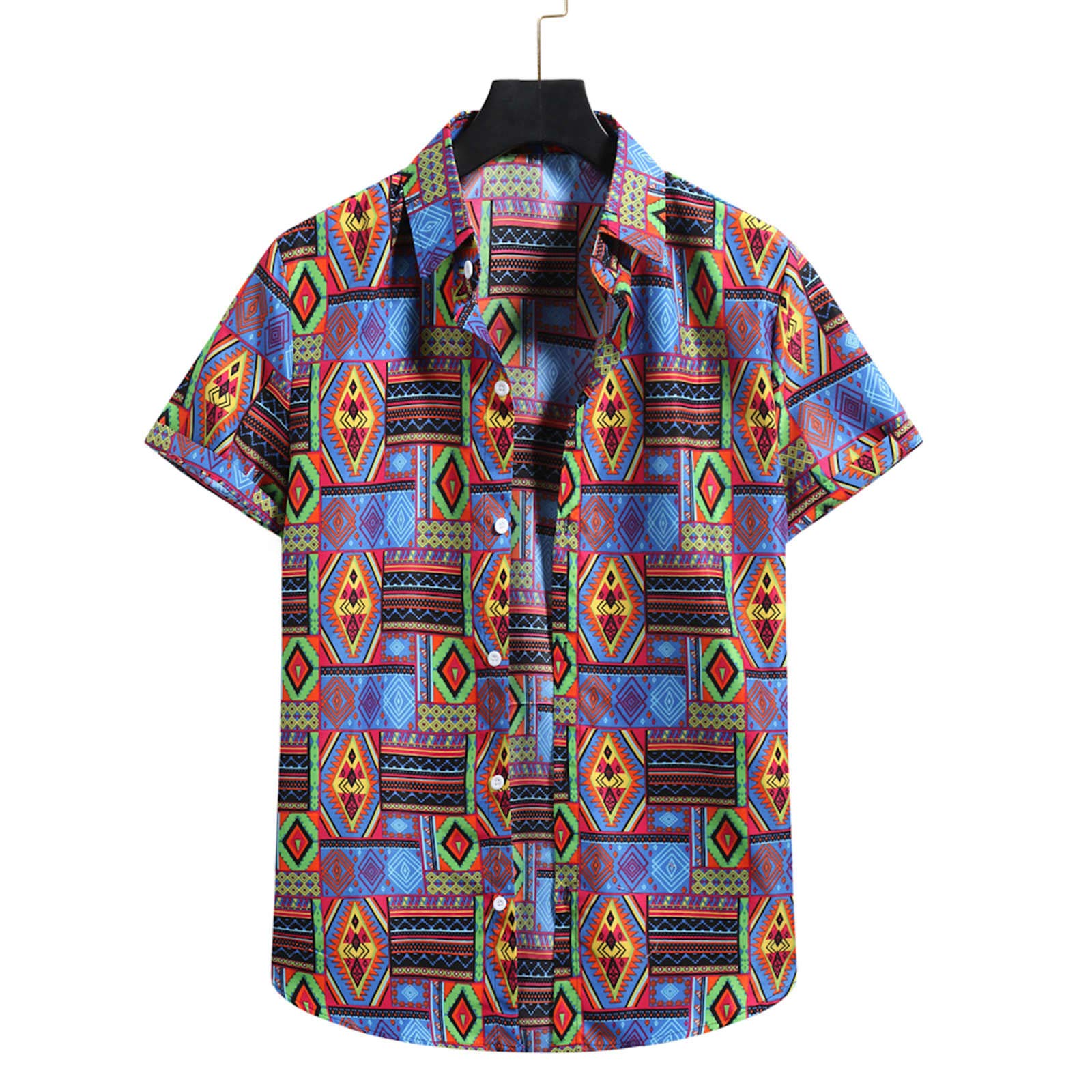 Men's Hawaiian Beach Shirt - Short Sleeve Floral Cardigan with Turtleneck for Summer Vacation & Tropical Parties
