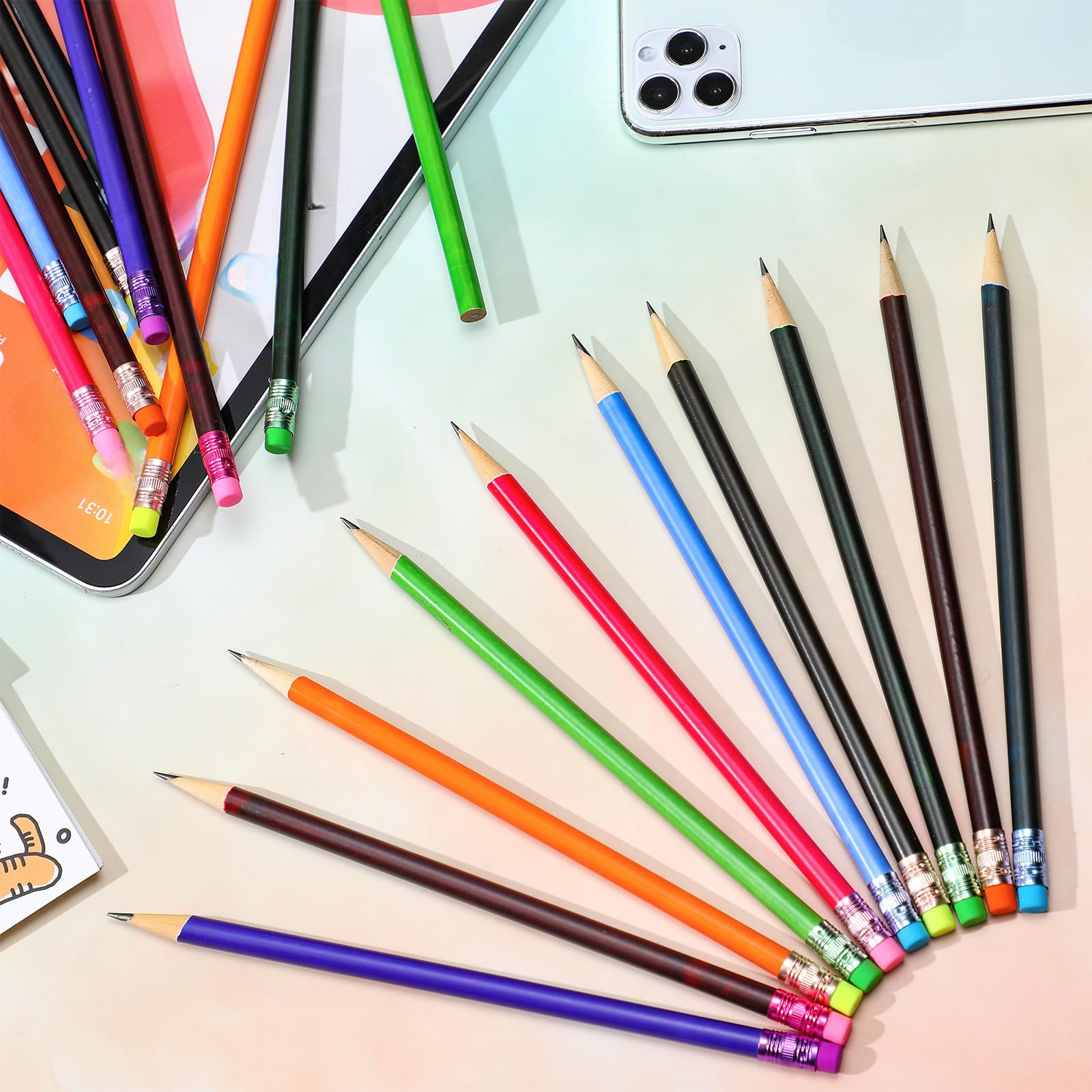 Outus 120pcs Color Changing Mood Pencils - Thermochromic 2B Pencils with Eraser for School & Art