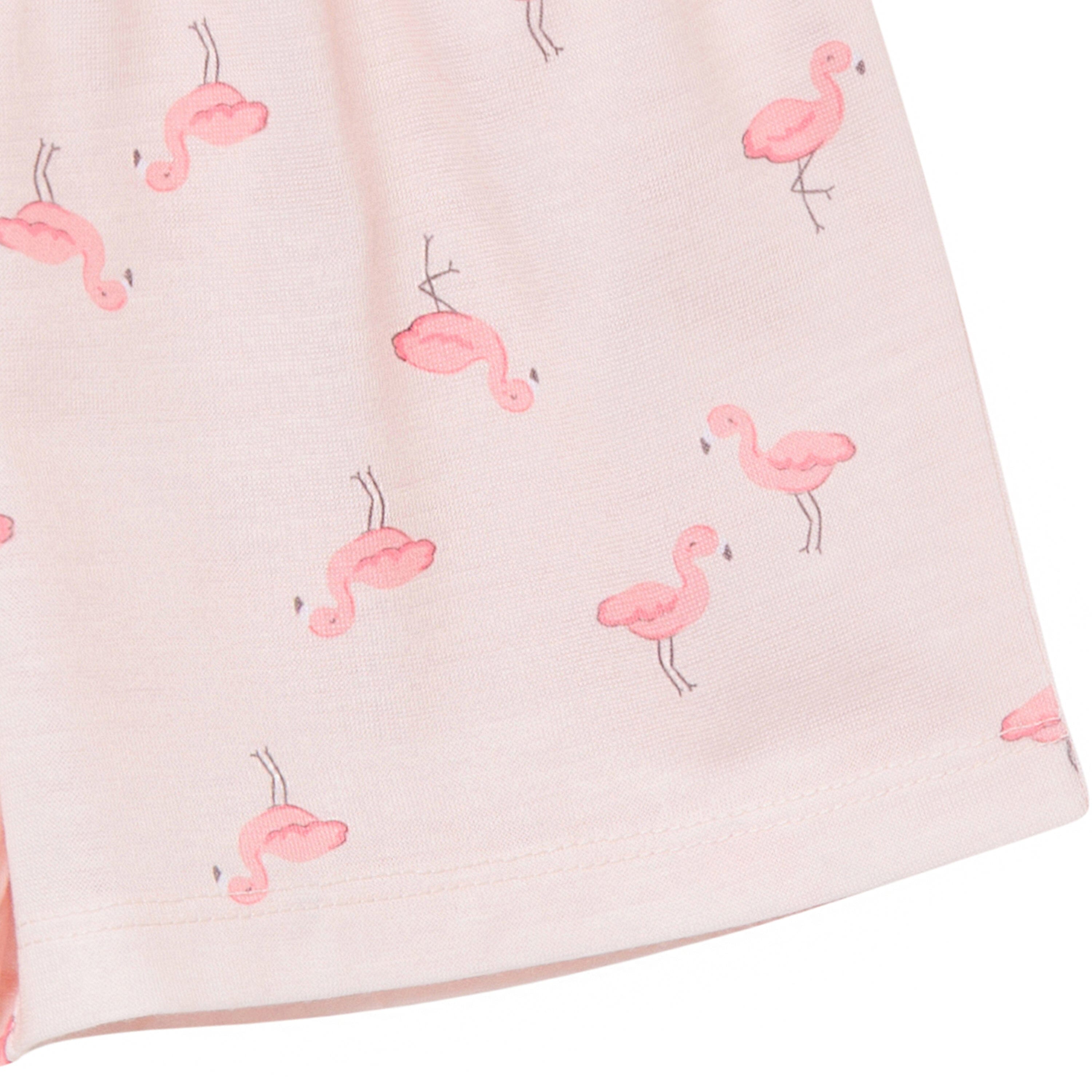 2 Piece Infant & Toddler Girls Flamingo Print Button-Up Pajama Shorts Set - Soft Cotton Sleepwear for Summer & Playtime