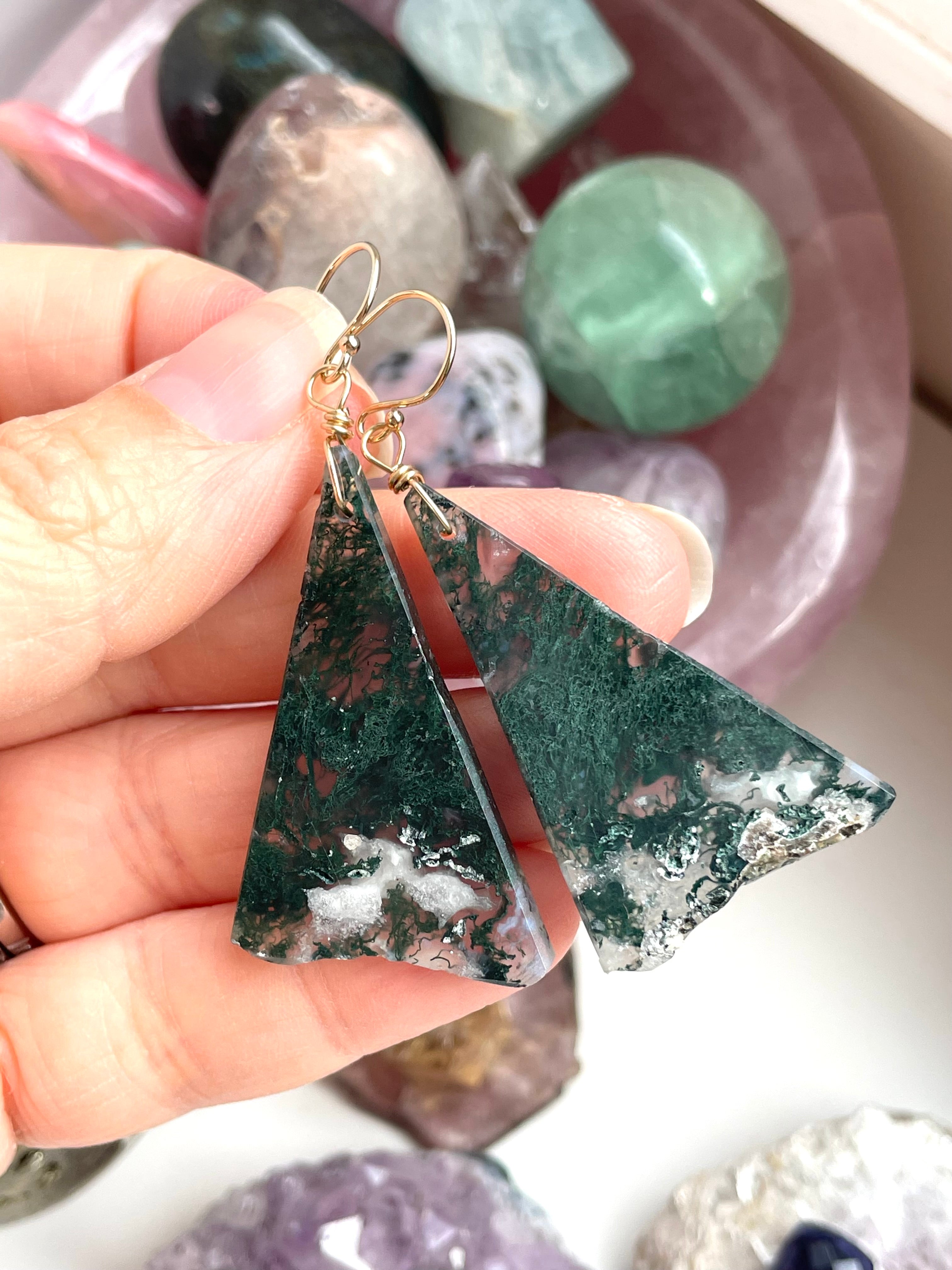 Elegant Moss Agate Dangle Earrings in Gold Fill – Perfect for Weddings, Parties & Everyday Wear