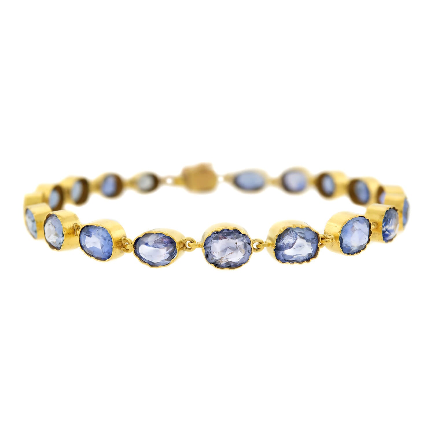 15K Victorian Style Ceylon Sapphire Link Bracelet - 15+ Carat Total Weight | No Heat Treatment | Elegant Jewelry for Weddings, Parties & Special Occasions