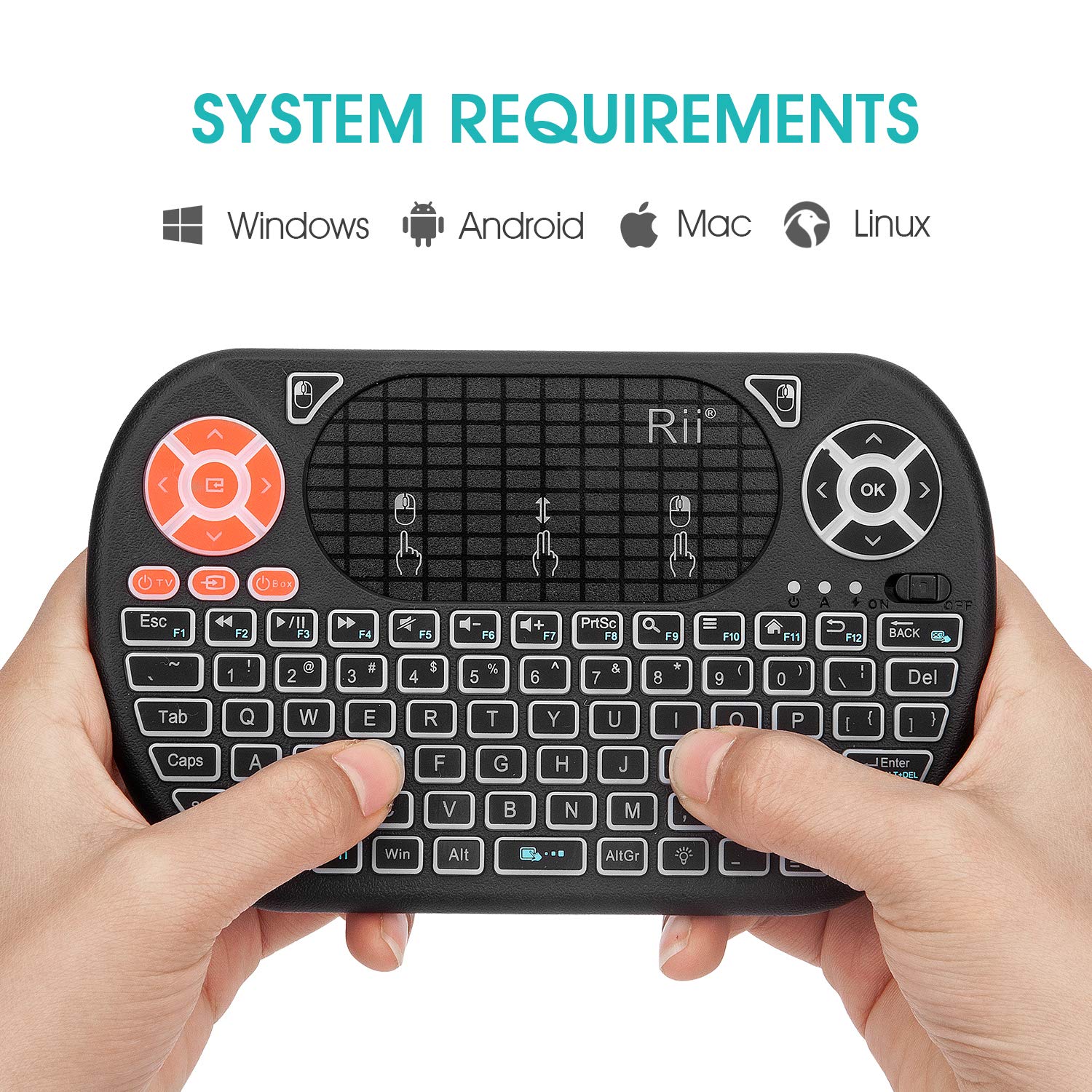 Rii F8 Wireless Keyboard with Touchpad - Backlit for PC, Android TV, Smart Home Control