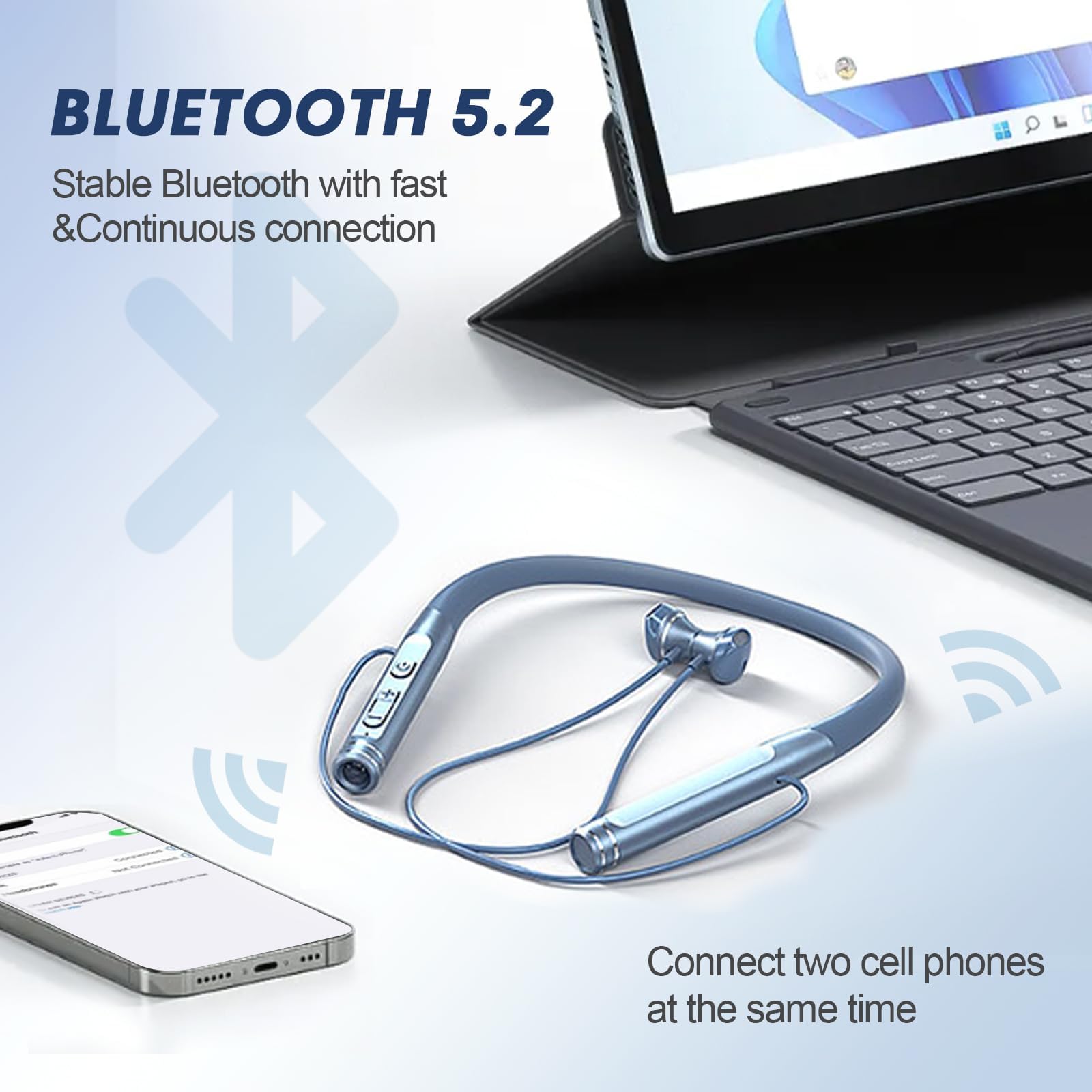 Wireless Bluetooth Neckband Headphones with Microphone, 120H Playtime, IPX7 Waterproof, Noise Cancelling - Sports Earbuds for Running, Cycling, Gym Workouts - Compatible with Android & iOS Phones