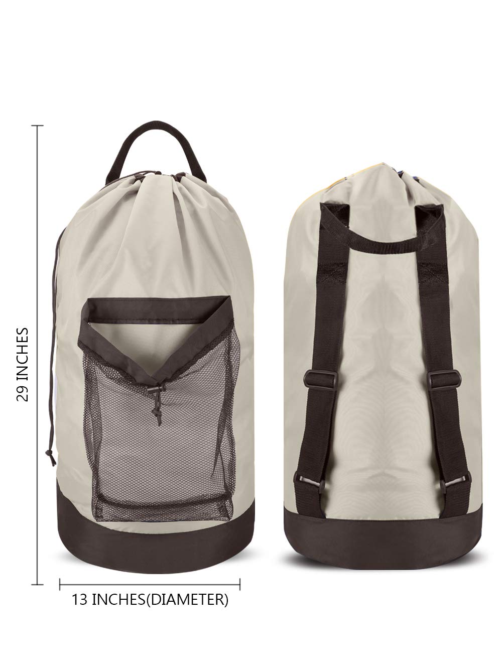 Dalykate Laundry Backpack with Shoulder Straps & Mesh Pocket - Durable Nylon Drawstring Clothes Hamper Bag for College Students, Travel, Laundromat & Apartment - Perfect for Dorm Room, Gym & Camping Trips
