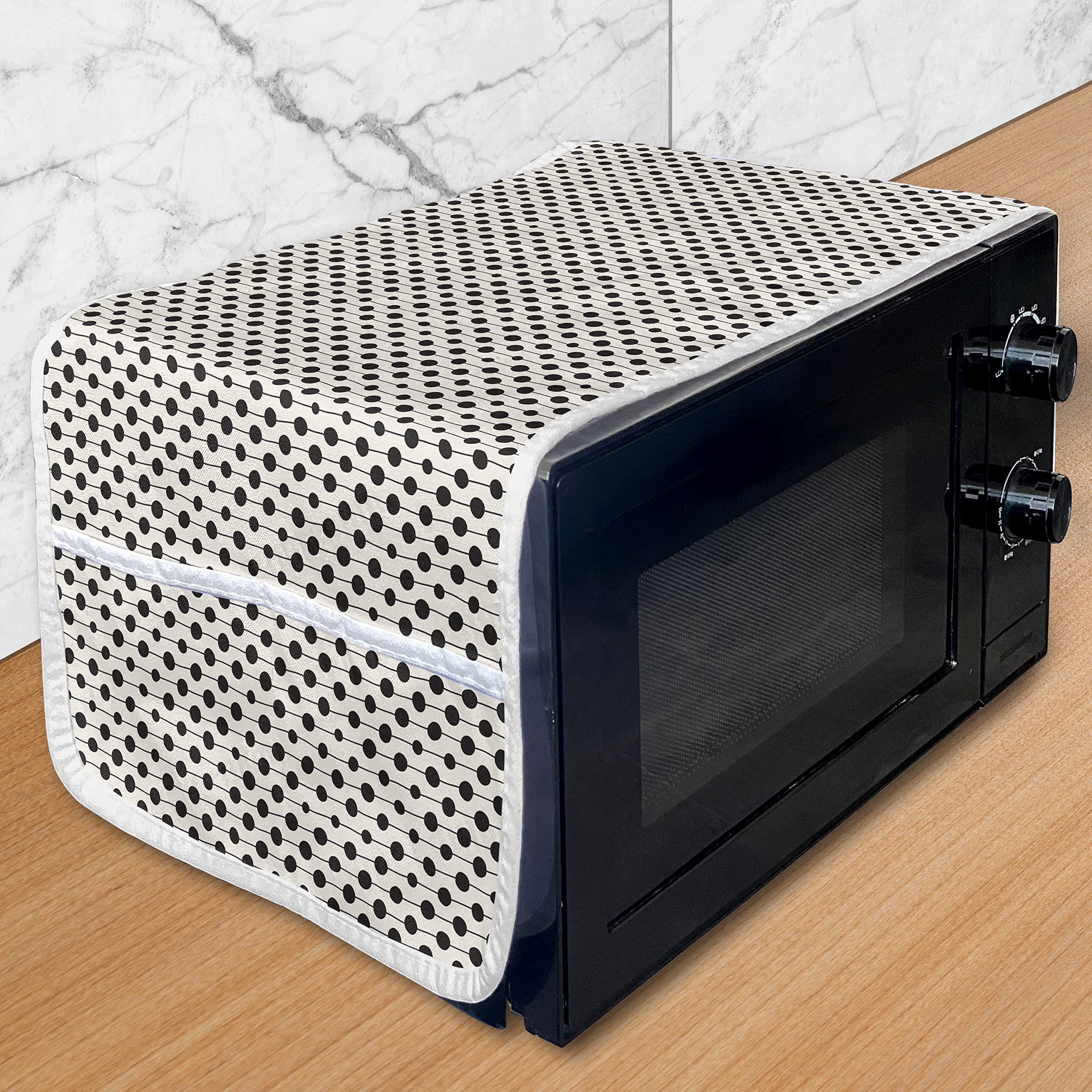 Ambesonne Abstract Microwave Oven Cover - Hand Drawn Vertical Stripes & Polka Dots Waterproof Kitchen Organizer with Pockets 36