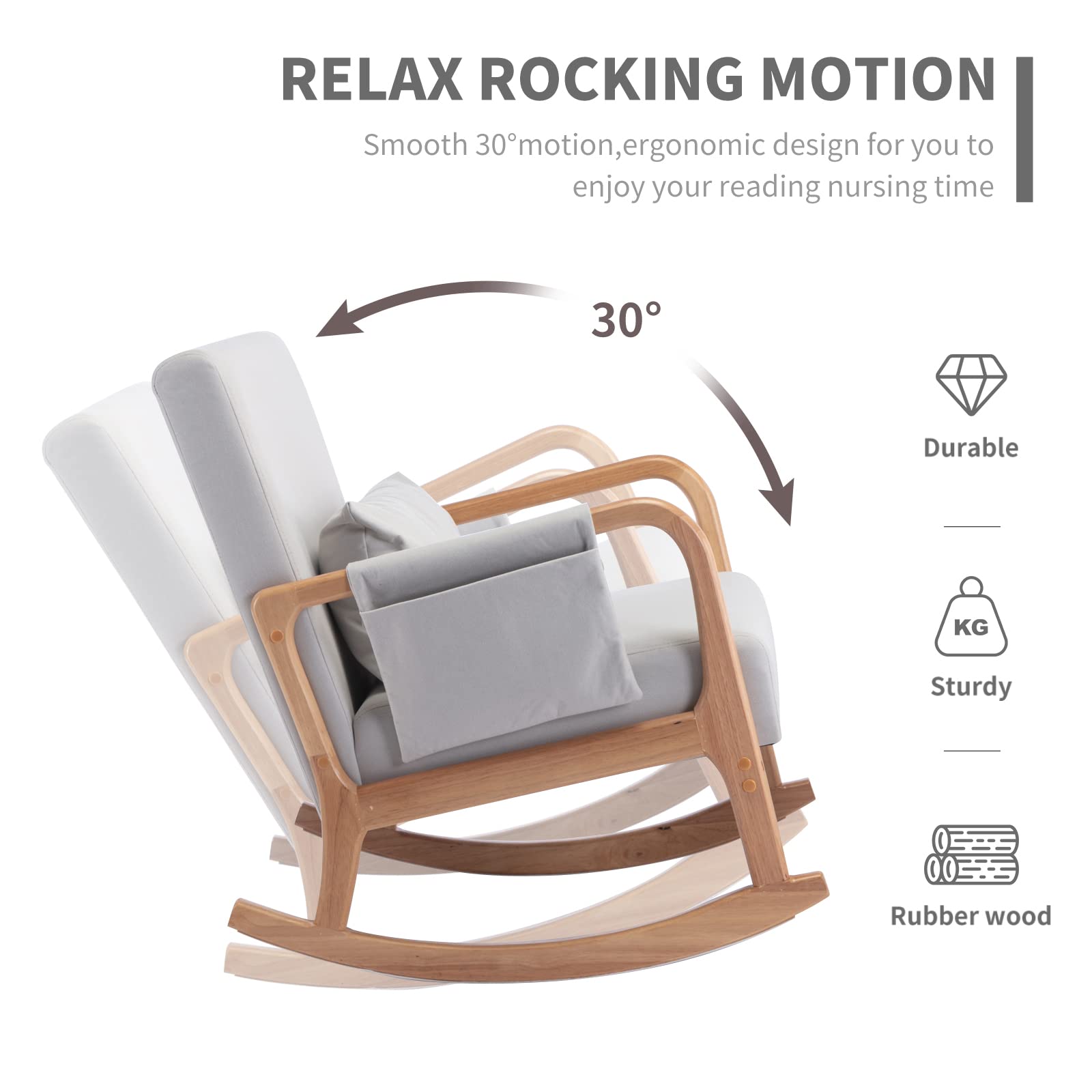 **Modern Nursery Rocking Chair with Ottoman - Mid Century Glider Rocker for Nursing, Living Room & Relaxation - Comfortable Chair for Moms & Seniors - Light Gray - Perfect for Baby Nurseries, Breastfeeding & Cozy Lounging**