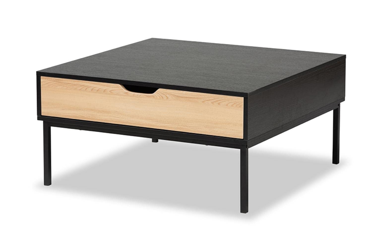 Baxton Studio Haben Modern Two-Tone Oak Coffee Table - Brown & Black Wood Finish for Living Room, Lounge & Office Decor