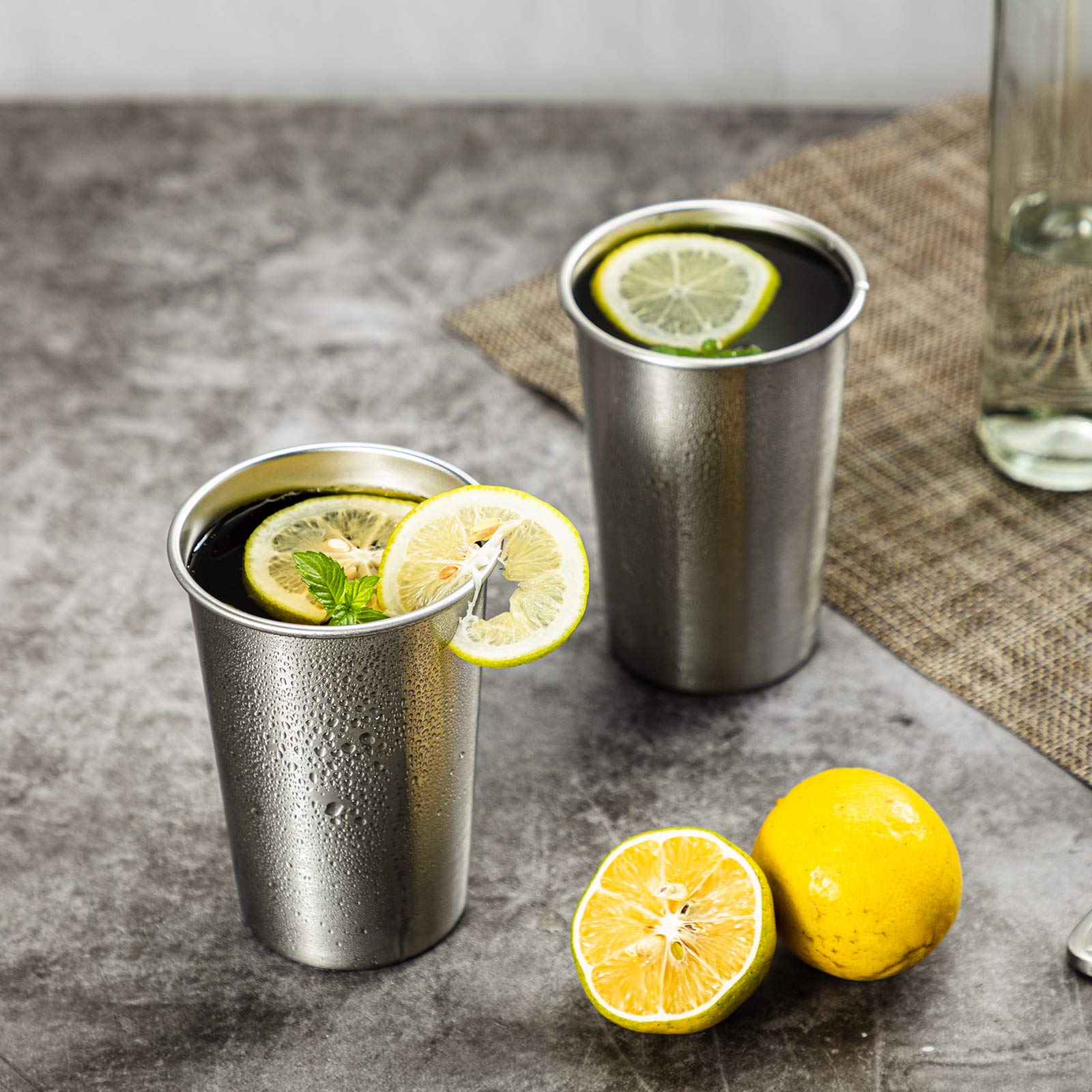 MEWAY Premium Stainless Steel Cups 16 oz (4 Pack) - Insulated Metal Tumbler for Beer, Cocktails & Cold Drinks - Stackable, Durable Travel Cups for Camping, Picnics & Outdoor Adventures