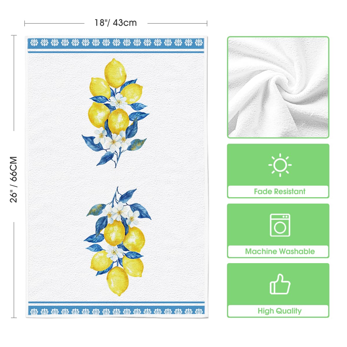Artoid Mode Lemon Floral Summer Kitchen Towels - Set of 2 (18x26 Inch) | Absorbent Dish Cloths for Seasonal Decor, Farmhouse & Coastal Kitchen Decorations | Perfect for Cooking, Baking & Hosting