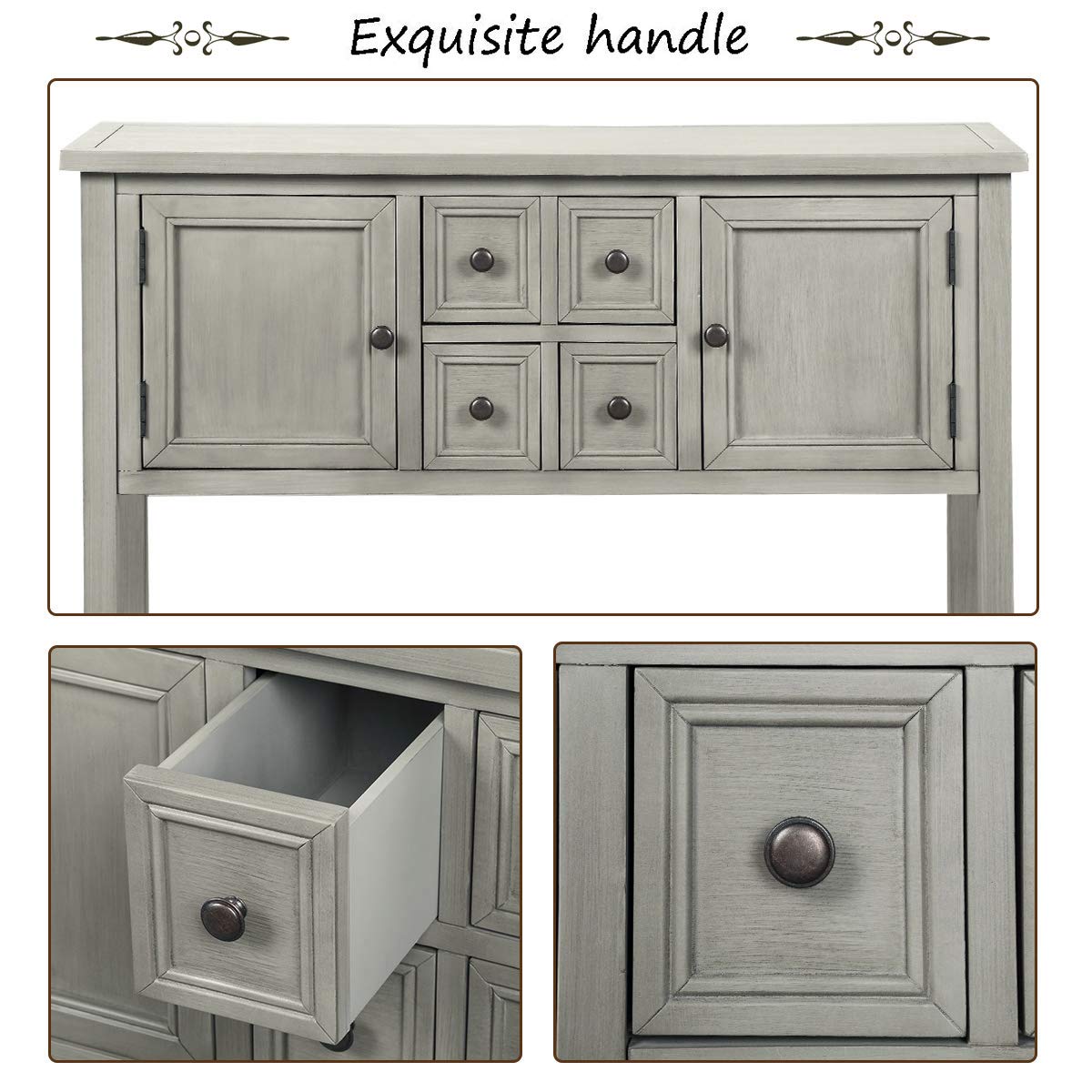 Merax Antique Gray Console Table with Storage Shelf - 15D x 46W x 34H - Entryway Table, Hallway Sofa Table, Living Room Sideboard & Kitchen Buffet for Home Decor
