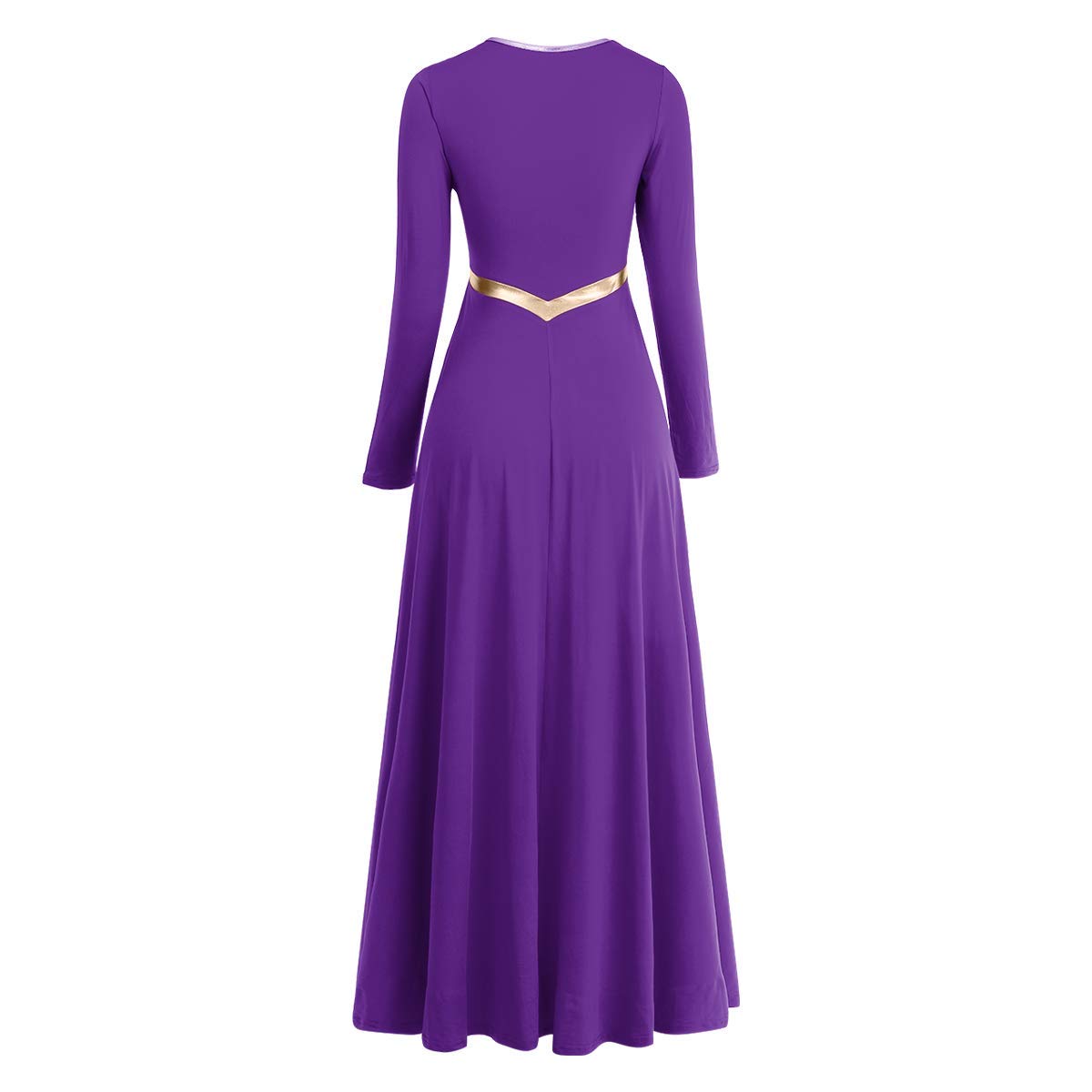 Metallic Cross Praise Dance Dresses for Women - Liturgical Worship Long Sleeve Loose Fit Maxi Dress - Perfect for Church Performances, Gospel Choir & Spiritual Dance Events