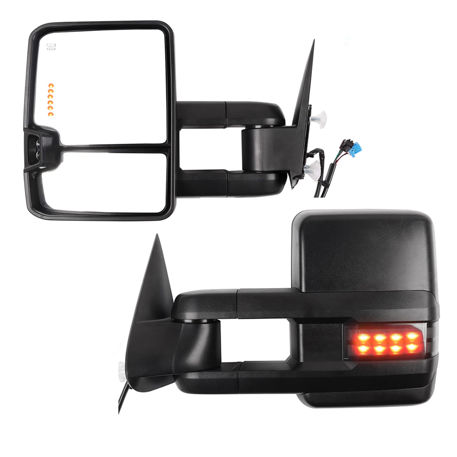 LUJUNTEC Power Heated Towing Mirrors with LED Turn Signal & Puddle Light - Replacement for 2003-2006 Chevy Silverado & GMC Sierra Pickup (Driver & Passenger Side) - Enhanced Visibility for Safe Towing & Night Driving