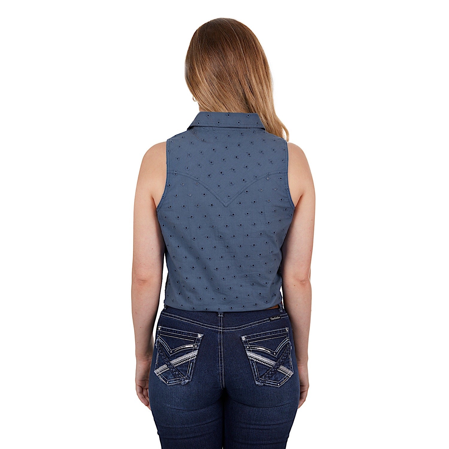 Pure Western Women's Lola Shirt - Blue Cowgirl Button Down Top for Casual Wear & Country Style Outfits | Perfect for Rodeo, Music Festivals & Western Themed Events