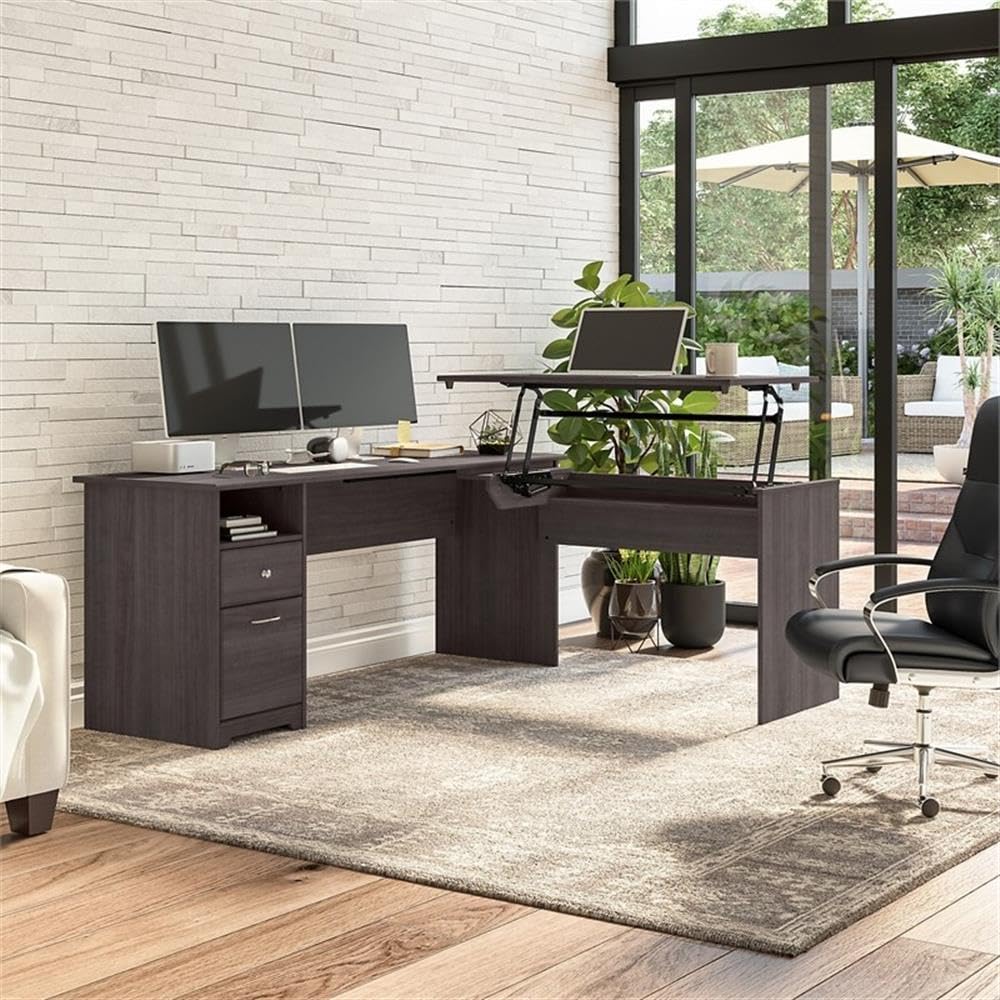 Bush Furniture Cabot Collection L-Shaped Standing Desk with Drawers - 72W x 23D x 42H Adjustable Height Sit to Stand Corner Workstation with Storage | Perfect for Home Office, Gaming Setup & Small Workspaces