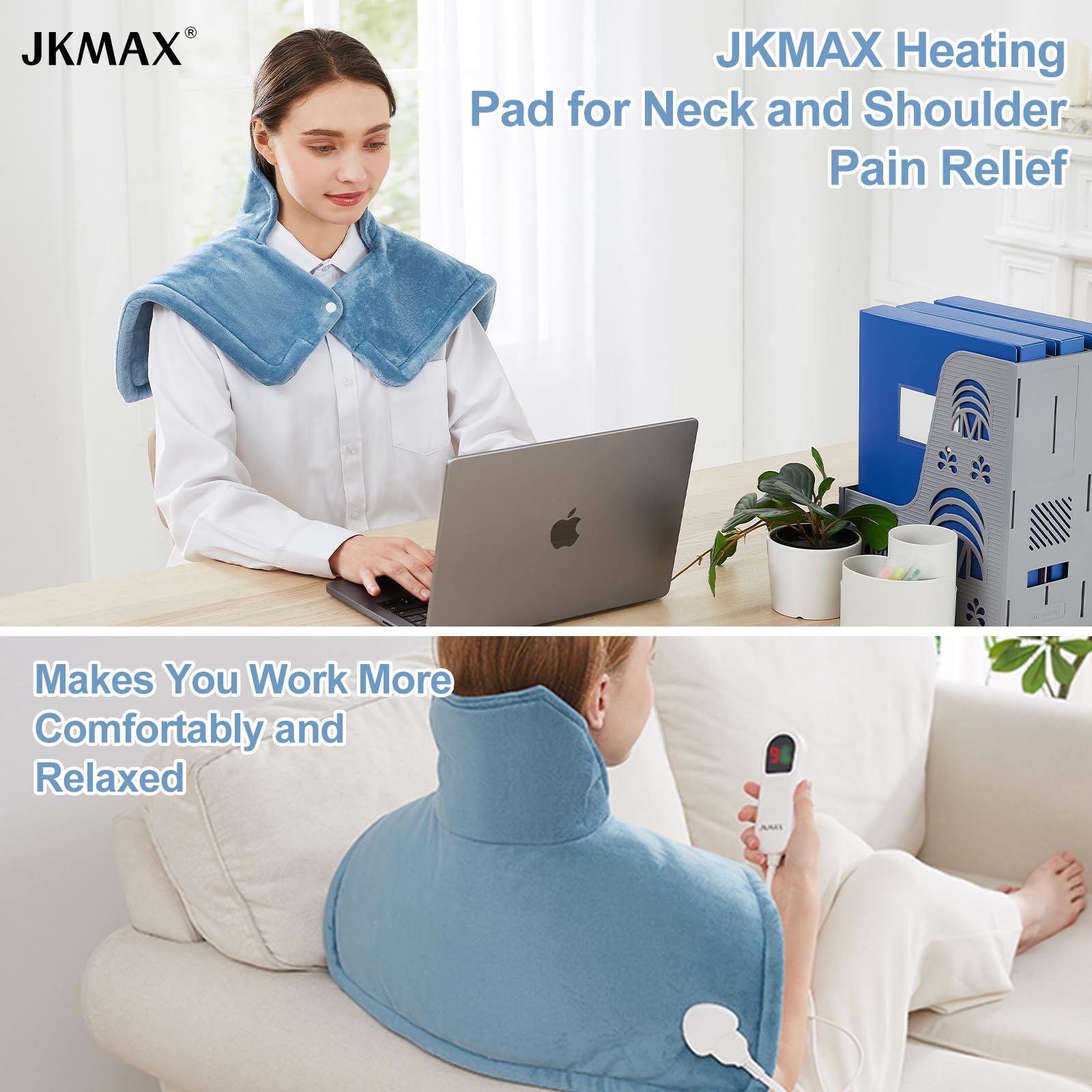 Upgraded Heating Pad for Neck, Shoulders & Back Pain Relief - 10 Heat Settings & 6 Auto Timers - Electric Shoulder Wrap for Women, Men, Mom, Dad - Perfect Birthday Gift (Blue) - Ideal for Office, Home Use & Muscle Relaxation