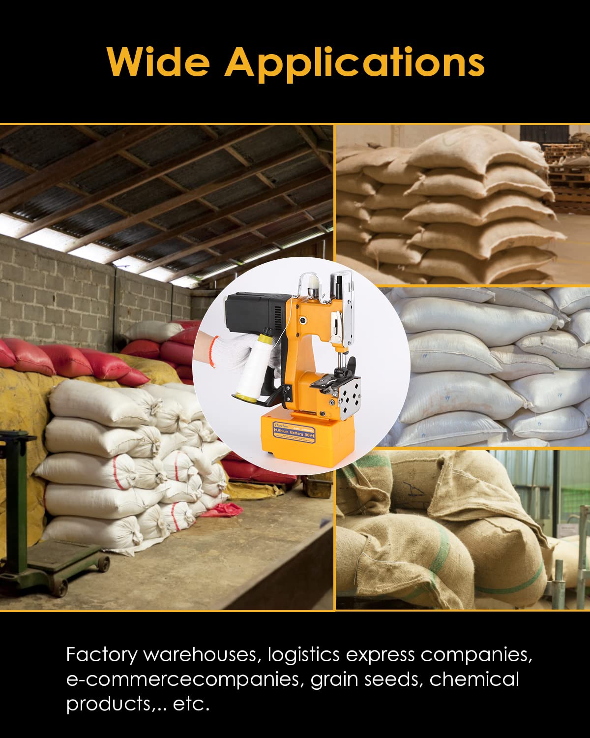 Hanchen Cordless Bag Sewing Machine - Portable Lithium Battery Bag Closer for Woven Bags, Automatic Stitching Packing Machine for Feed Sacks, Jute Bags, Seed Bags & Vinyl Rice Bags - Ideal for Agriculture, Packaging & Industrial Use