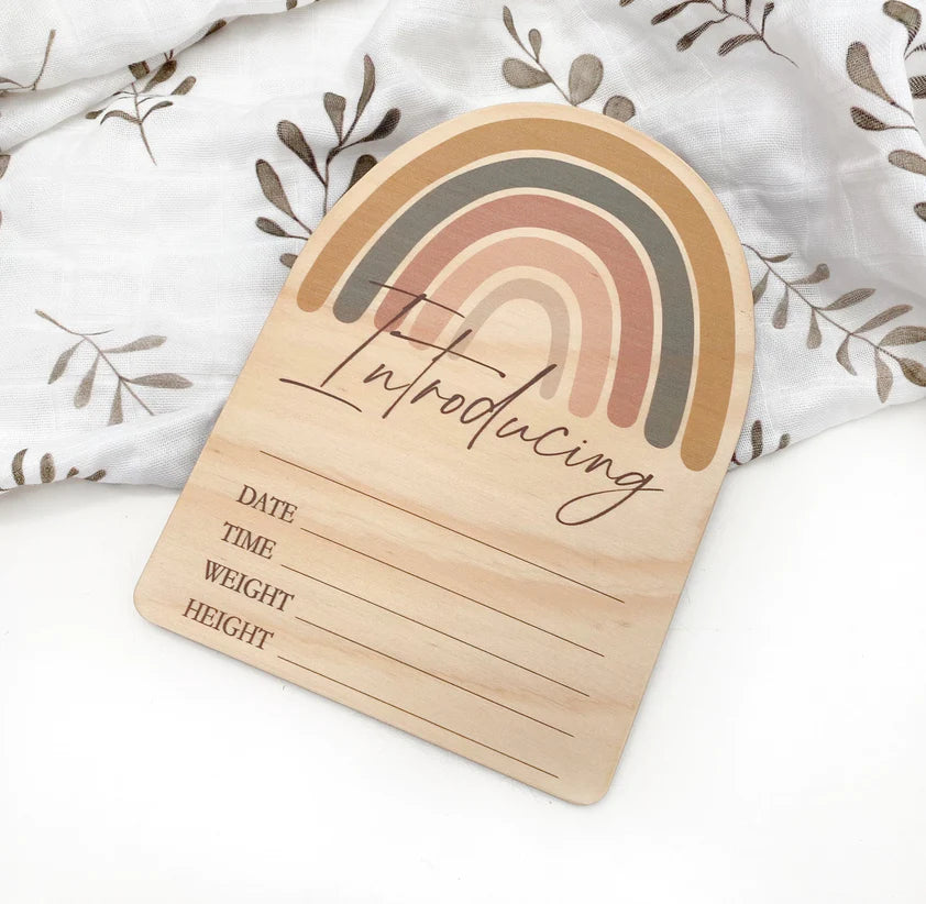 Handmade Wooden Announcement Plaque - Original Rainbow Design - Perfect for Weddings, Birthdays & Special Events