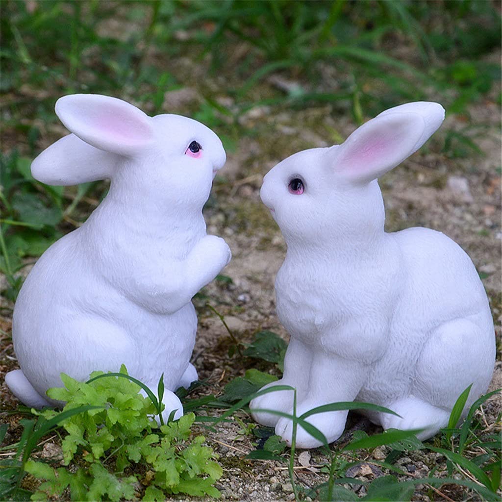 2 Pcs Resin Bunny Sculpture Decor - Realistic Pastoral Animal Figurines for Garden, Lawn, Courtyard & Outdoor Park Decoration | Perfect for Easter, Spring Decor and Home Landscaping