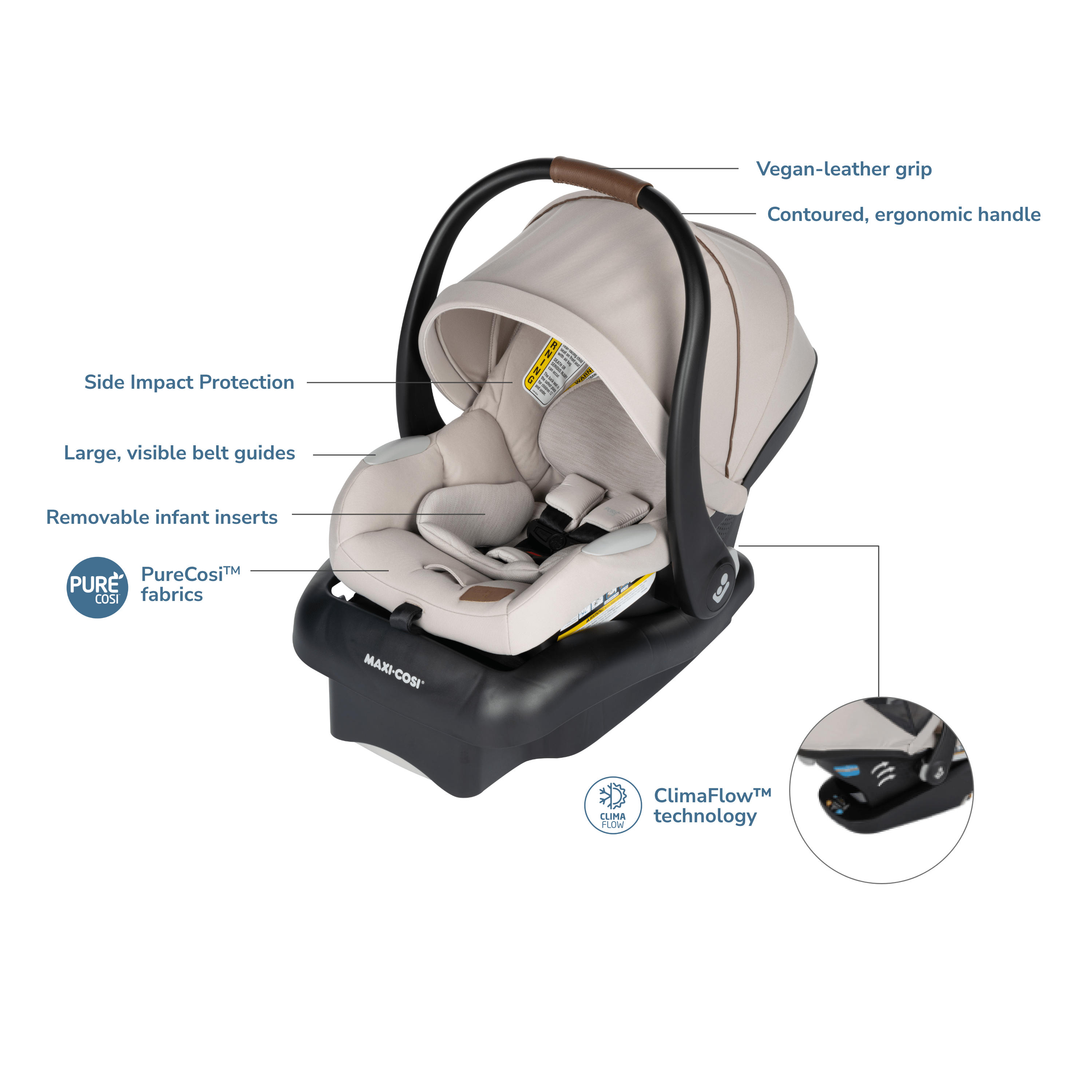 Maxi Cosi Mico Luxe Infant Car Seat with Vegan Leather Grip - Premium Baby Safety Car Seat for Newborns - Perfect for Travel, Shopping & Family Outings