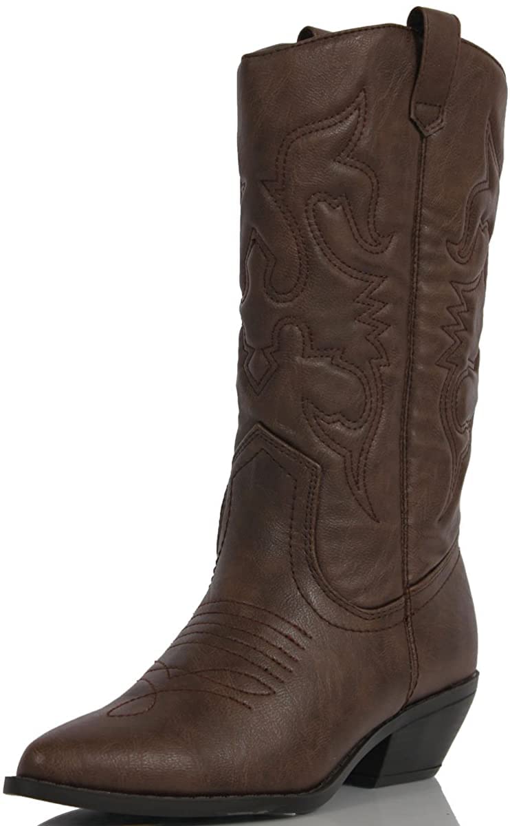 Soda Reno-S Western Boots for Men - Dark Tan Pu Leather Cowboy Boots Size 11 | Comfortable & Stylish Riding Boots for Country Music Festivals and Rodeo Events