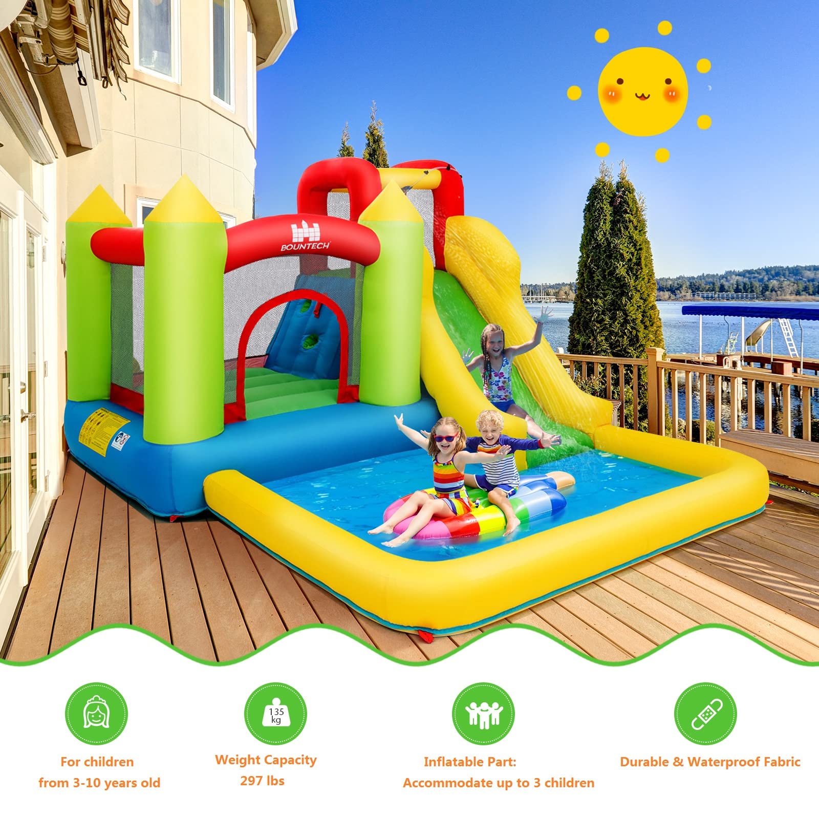 **Costzon Inflatable Water Slide & Bounce House - Wet & Dry Combo for Kids Outdoor Play | 550W GFCI Blower, Large Jumping Area | Perfect for Backyard Parties, Summer Fun, Boys & Girls Birthday Gifts**