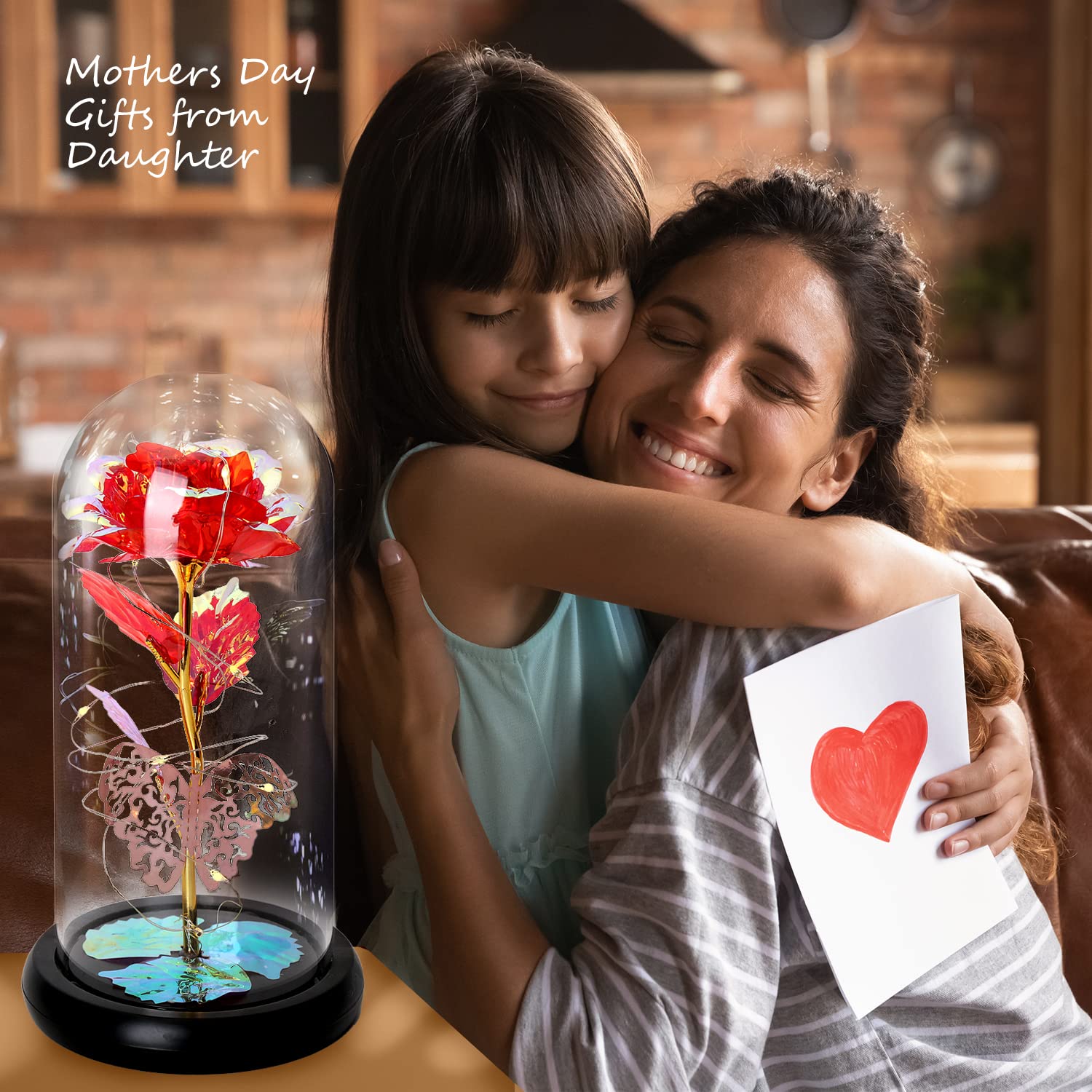 Forever Glass Rose Gift for Women - Light Up Galaxy Rose Artificial Flower (Red) | Beauty and The Beast Inspired Birthday, Anniversary & Wedding Gifts for Mom, Wife, Daughter | Romantic Home Decor, Valentine's Day Present, Special Occasion Keepsake