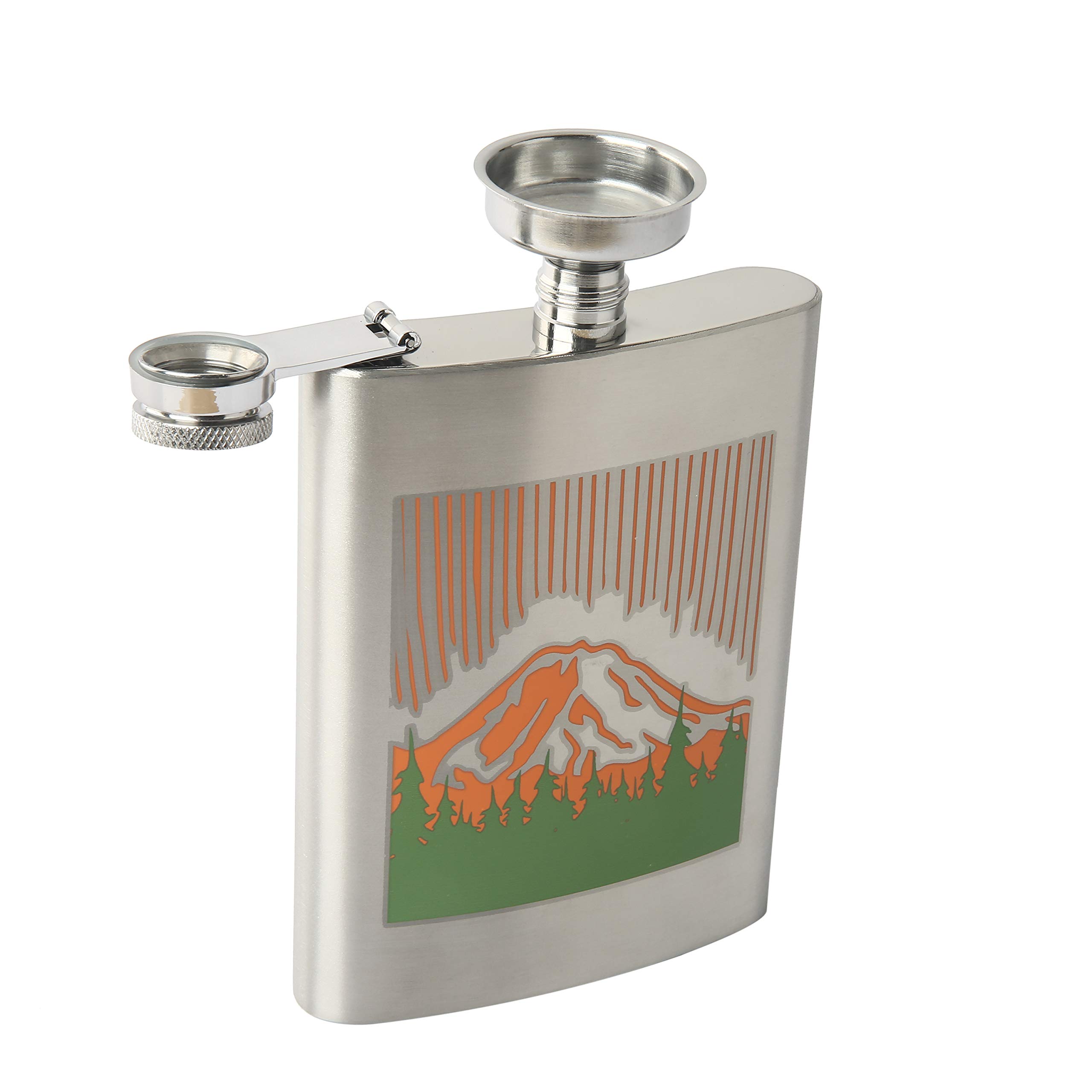 Ozark Trail 7.5oz Stainless Steel Flask with Leak-Proof Attached Cap & Easy-Pour Funnel - Mountain Design Outdoor Flask for Hiking, Camping & Travel