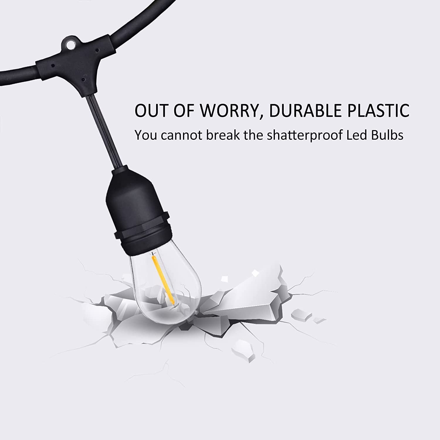 48FT Outdoor LED String Lights - Heavy-Duty Waterproof Patio Lights with 16 Shatterproof Plastic Bulbs (2200K Warm White) for Backyard, Garden, Gazebo, Pergola, Cafe, Bistro - Perfect for Outdoor Dining, Wedding Decor & Commercial Lighting