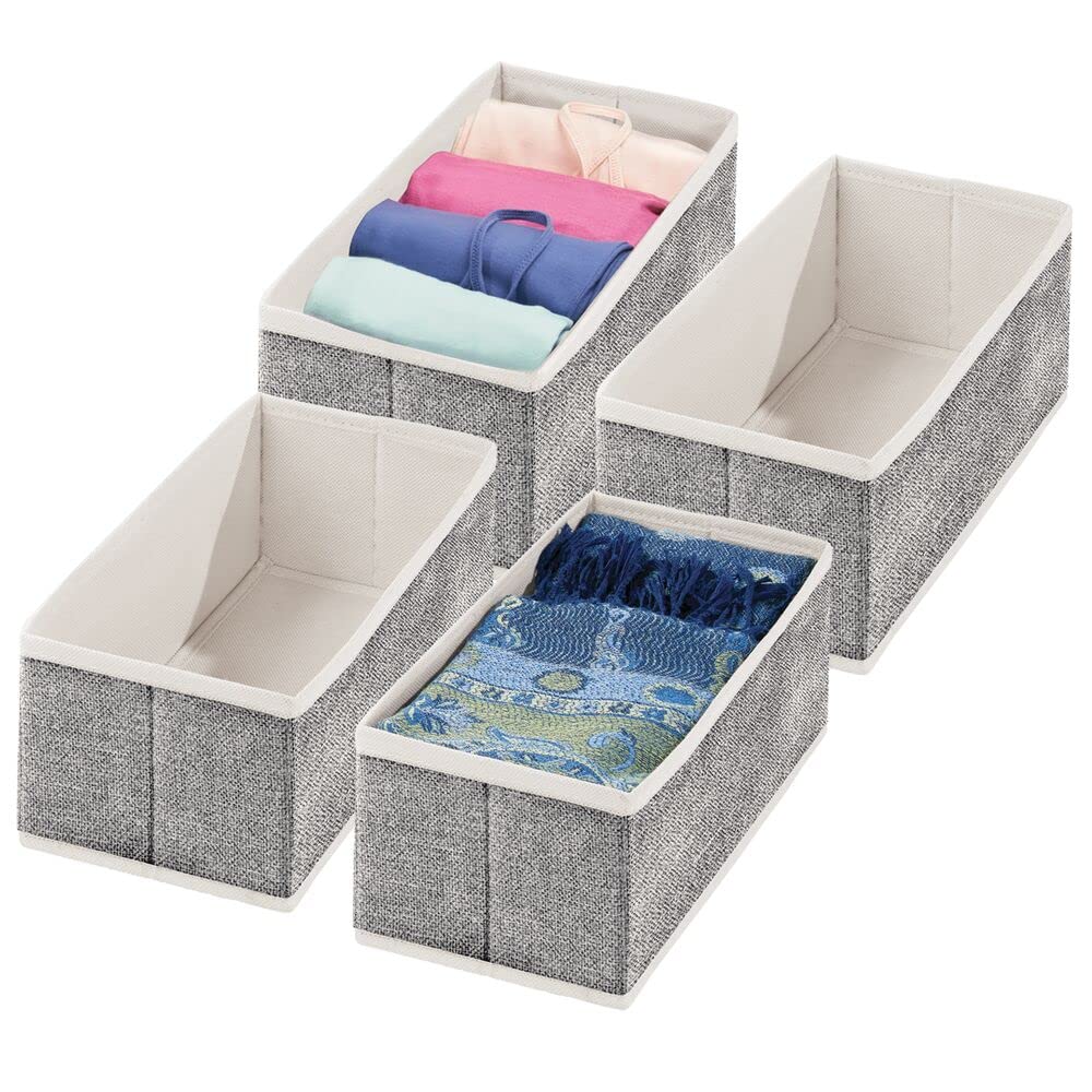 mDesign Soft Fabric Dresser Drawer & Closet Storage Organizer Bins - 4 Pack Black/Cream for Lingerie, Bras, Socks, Leggings, Clothes | Bedroom Organization Solution | Perfect for Dresser, Closet, Nursery & Travel Storage