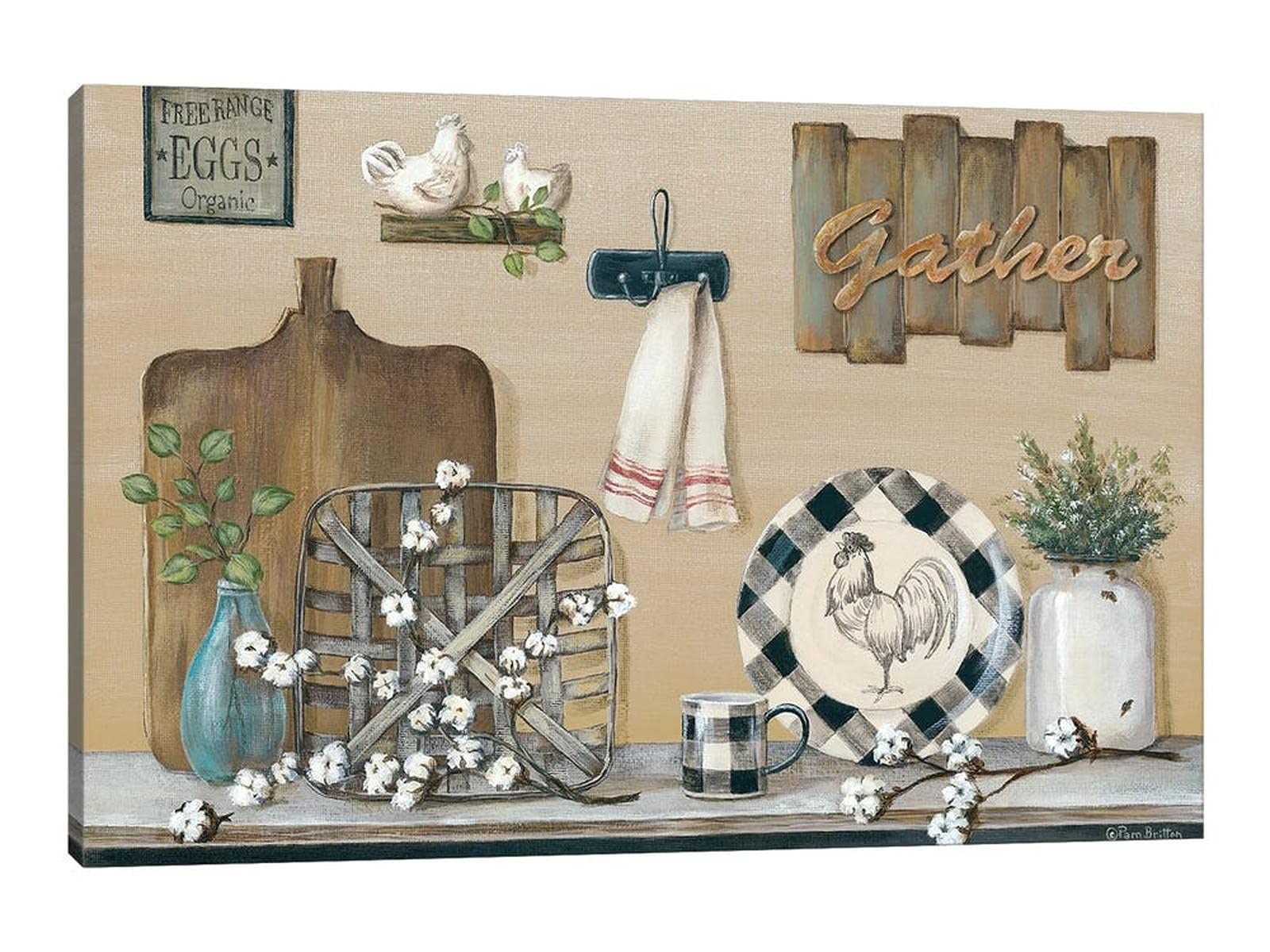 Farmhouse Kitchen Wall Decor Art - Rustic Country Canvas Prints 18x24 Inches - Vintage Eat Drink Love Painting for Cottage & Farmhouse Style Kitchens | Perfect for Dining Room, Coffee Shop or Country Home Decor